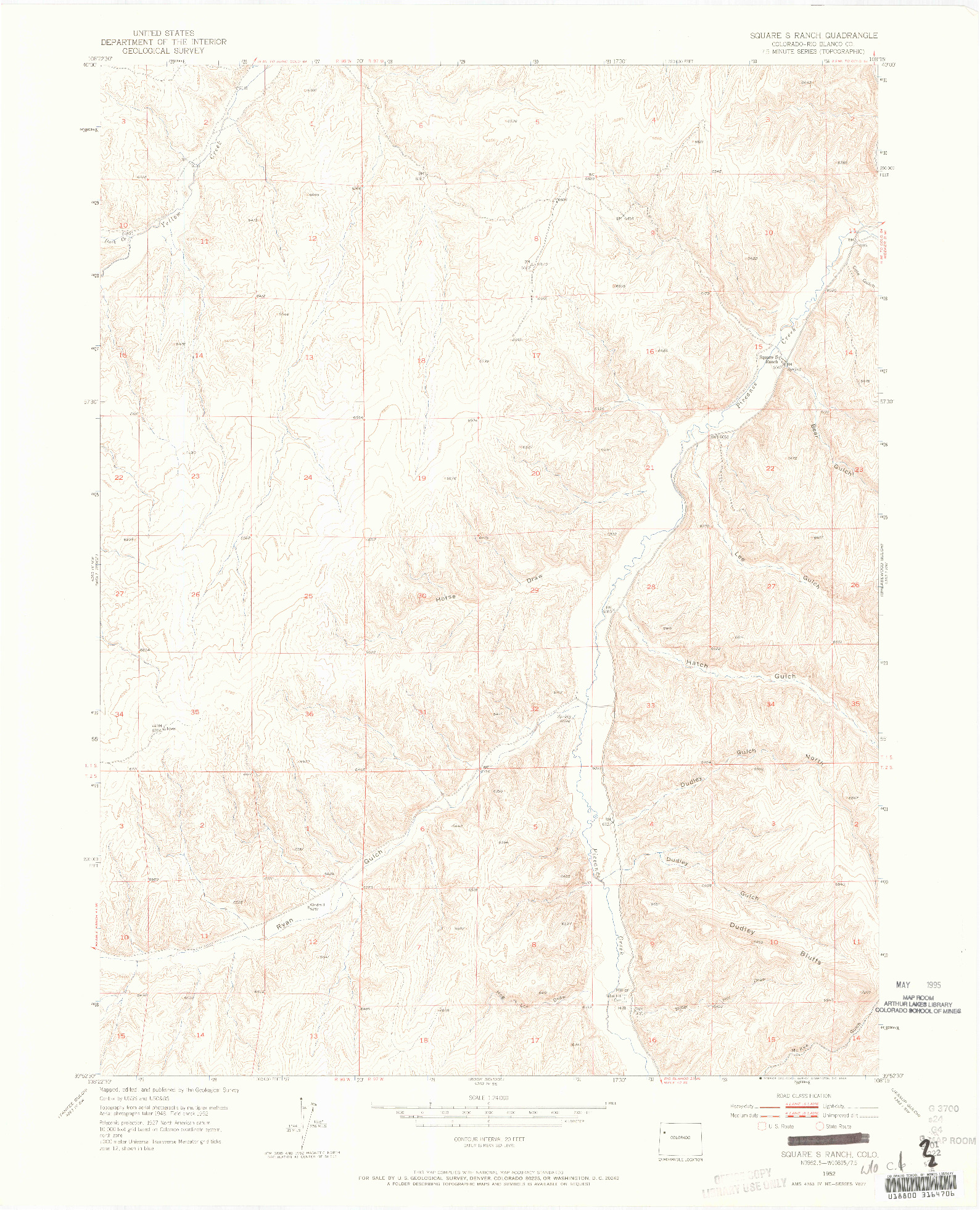 USGS 1:24000-SCALE QUADRANGLE FOR SQUARE S RANCH, CO 1952