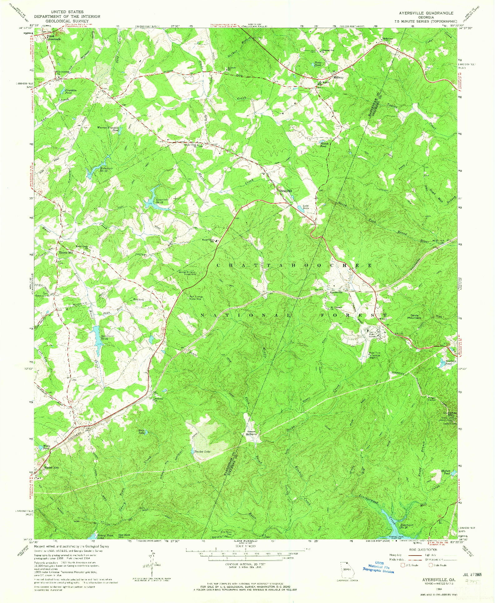 USGS 1:24000-SCALE QUADRANGLE FOR AYERSVILLE, GA 1964