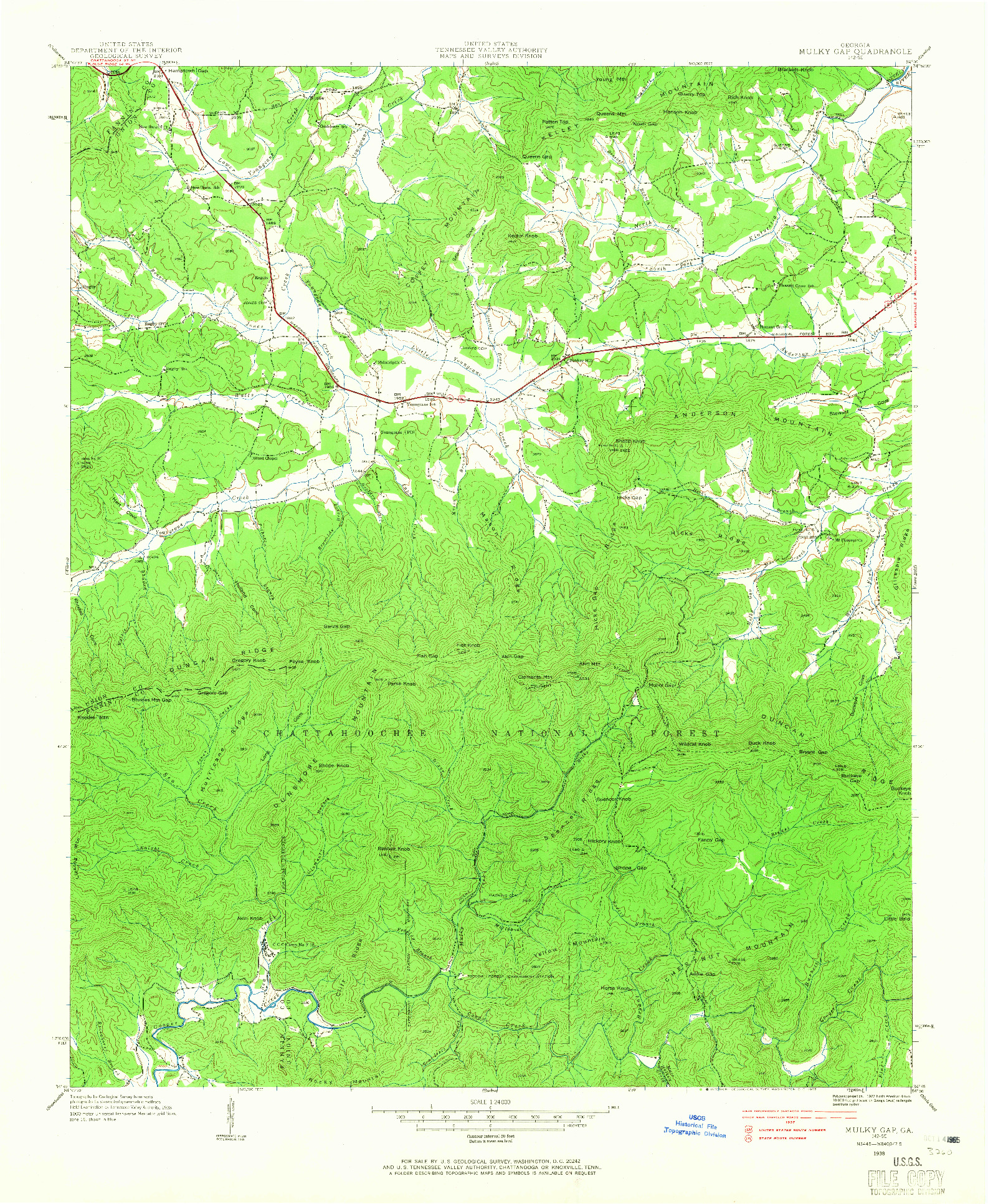 USGS 1:24000-SCALE QUADRANGLE FOR MULKY GAP, GA 1938