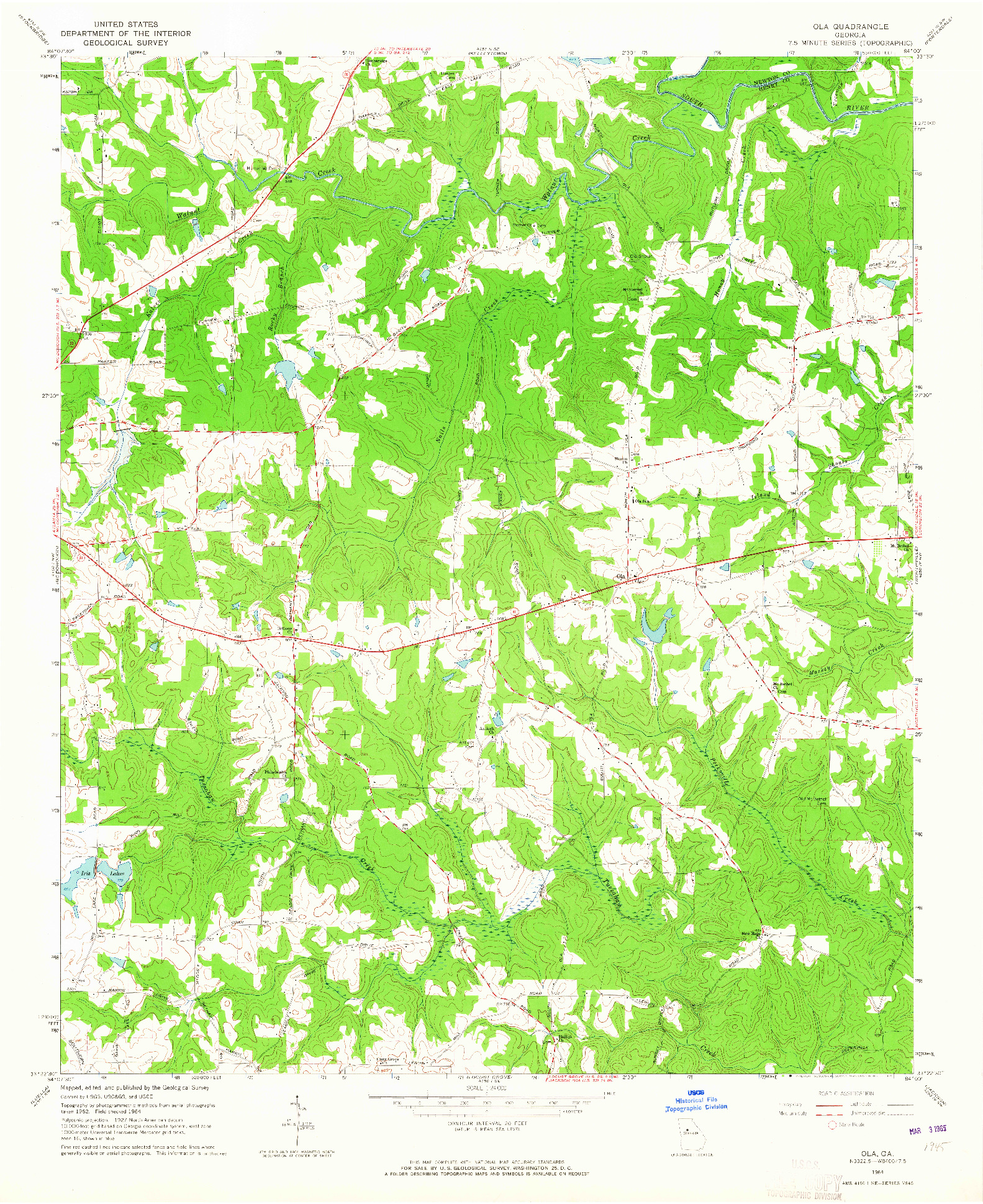 USGS 1:24000-SCALE QUADRANGLE FOR OLA, GA 1964