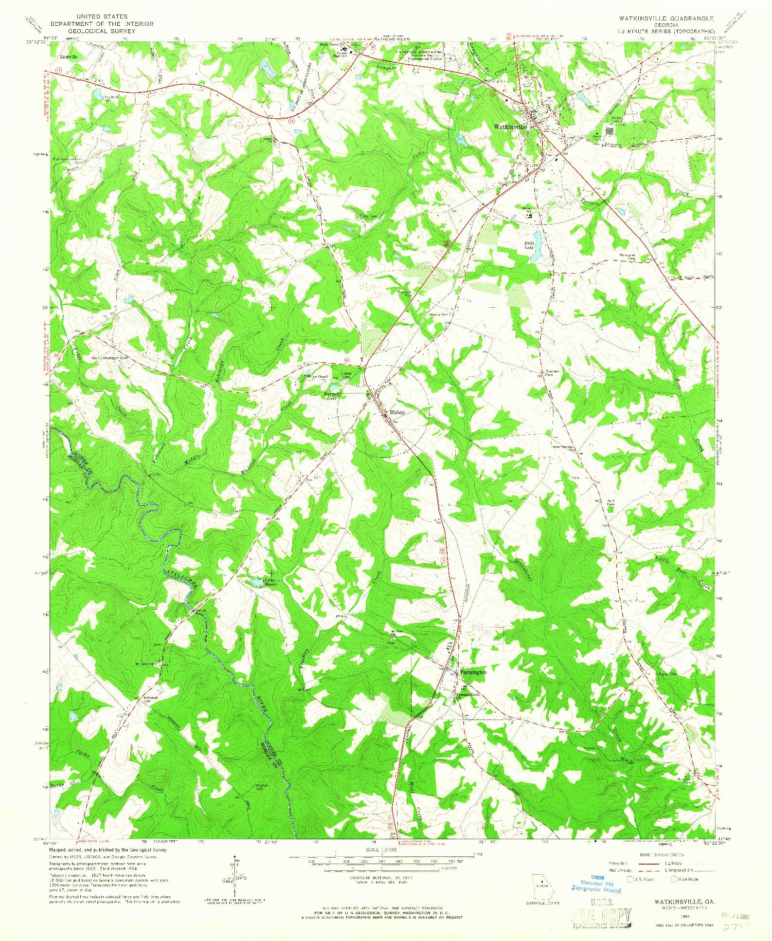 USGS 1:24000-SCALE QUADRANGLE FOR WATKINSVILLE, GA 1964