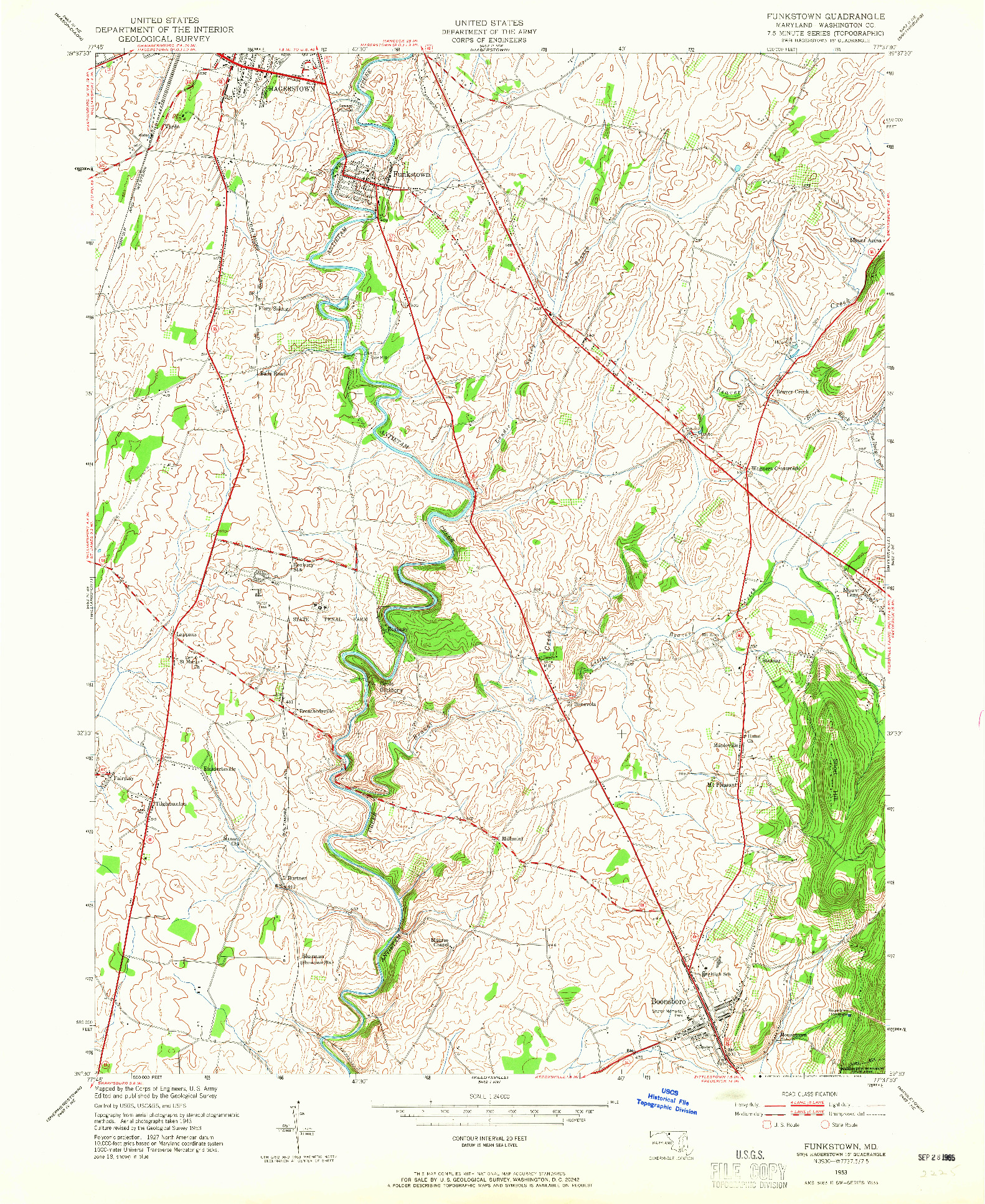 USGS 1:24000-SCALE QUADRANGLE FOR FUNKSTOWN, MD 1953