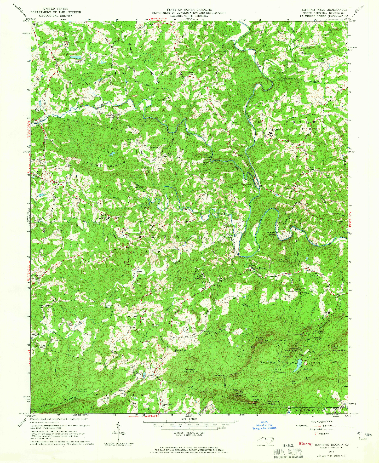 USGS 1:24000-SCALE QUADRANGLE FOR HANGING ROCK, NC 1964