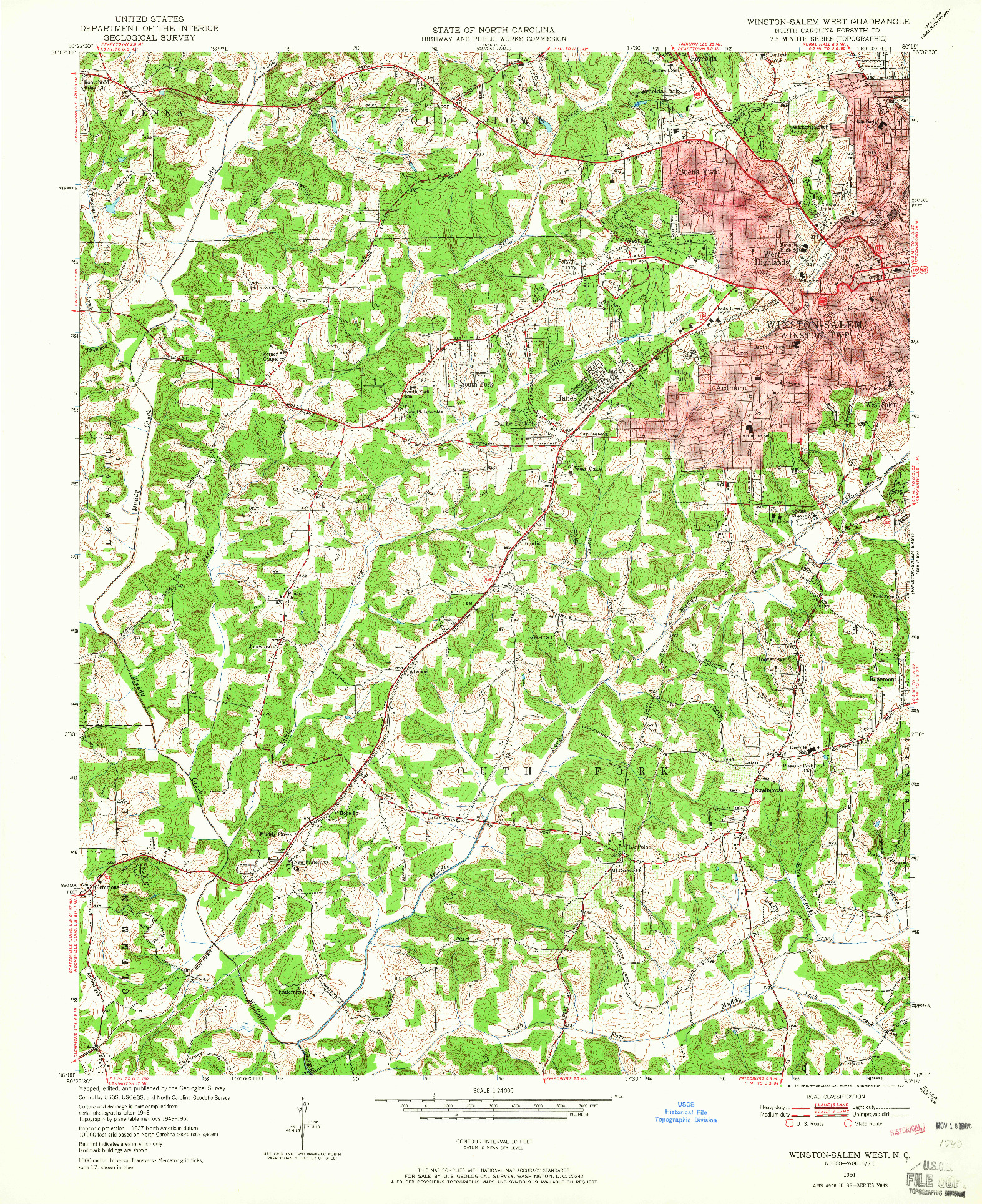 USGS 1:24000-SCALE QUADRANGLE FOR WINSTON-SALEM WEST, NC 1950