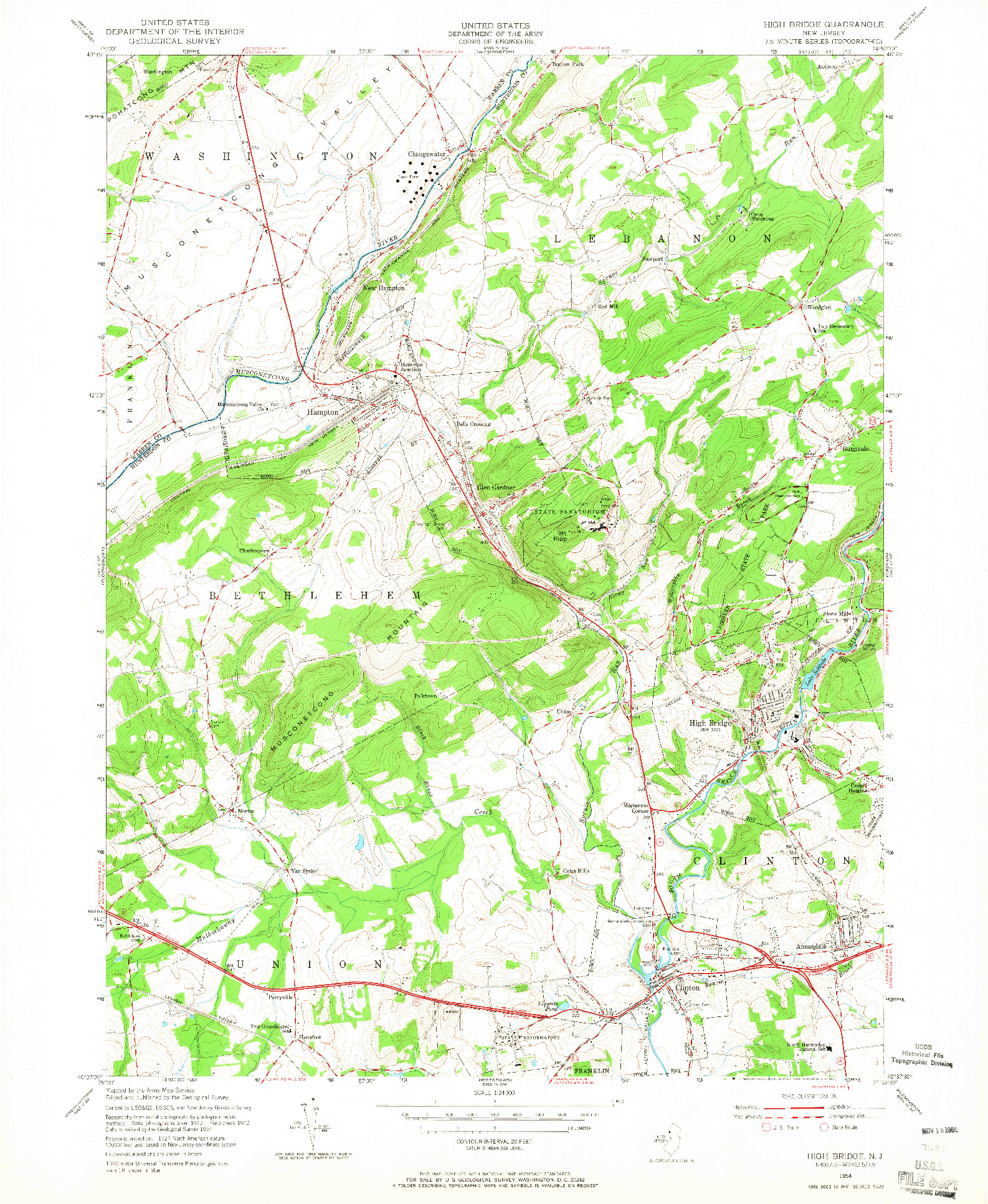 USGS 1:24000-SCALE QUADRANGLE FOR HIGH BRIDGE, NJ 1954