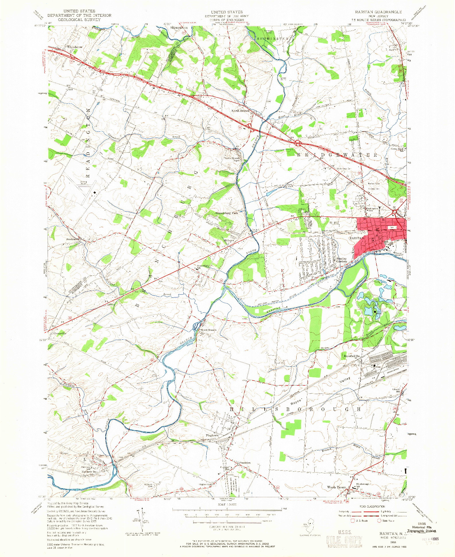 USGS 1:24000-SCALE QUADRANGLE FOR RARITAN, NJ 1955