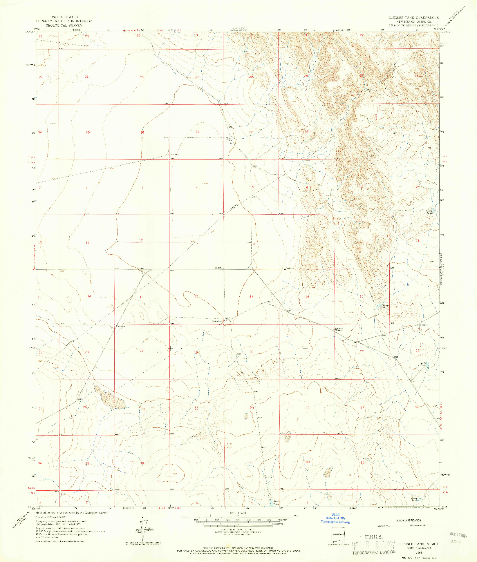 USGS 1:24000-SCALE QUADRANGLE FOR CLEONES TANK, NM 1963