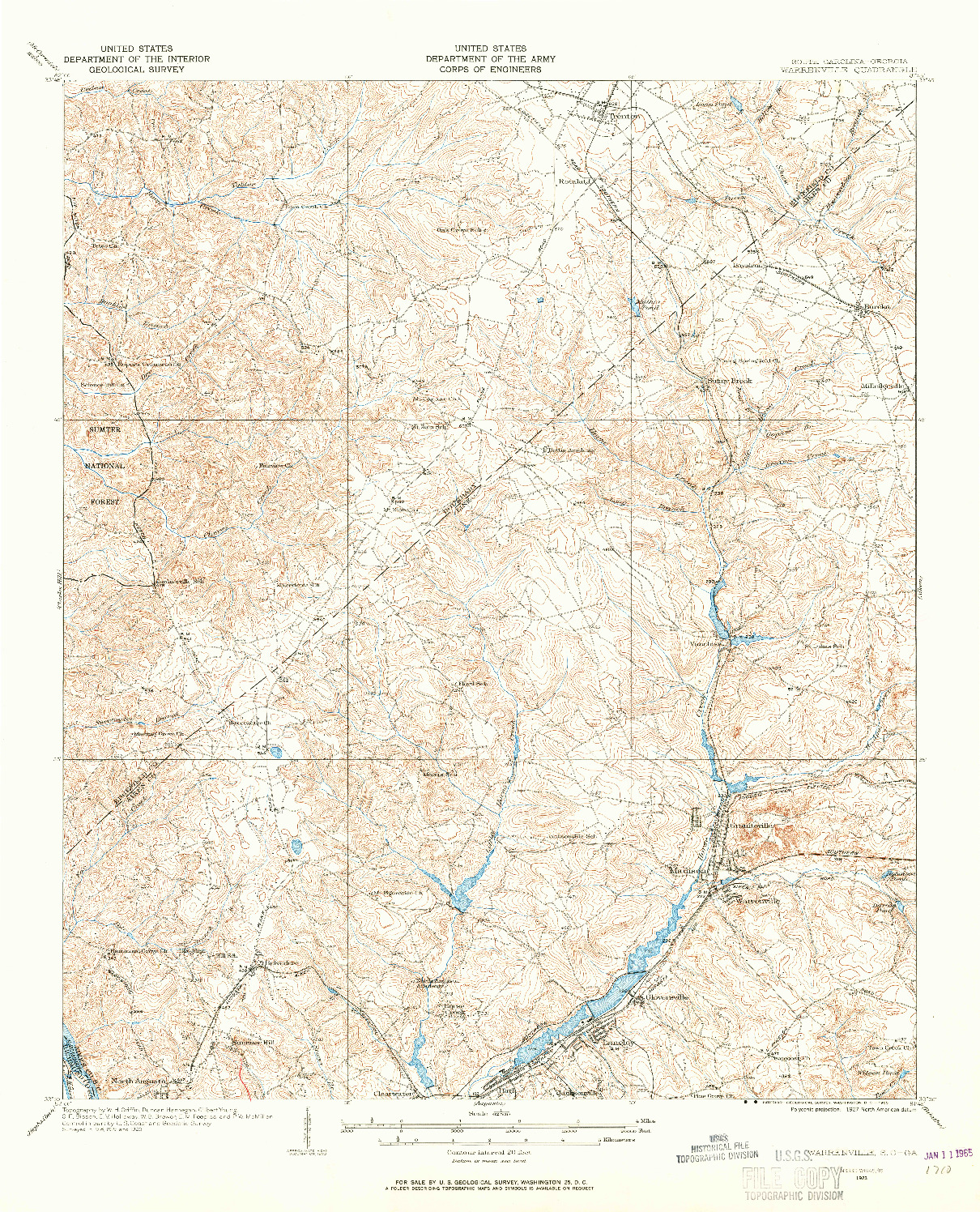 USGS 1:62500-SCALE QUADRANGLE FOR WARRENVILLE, SC 1923