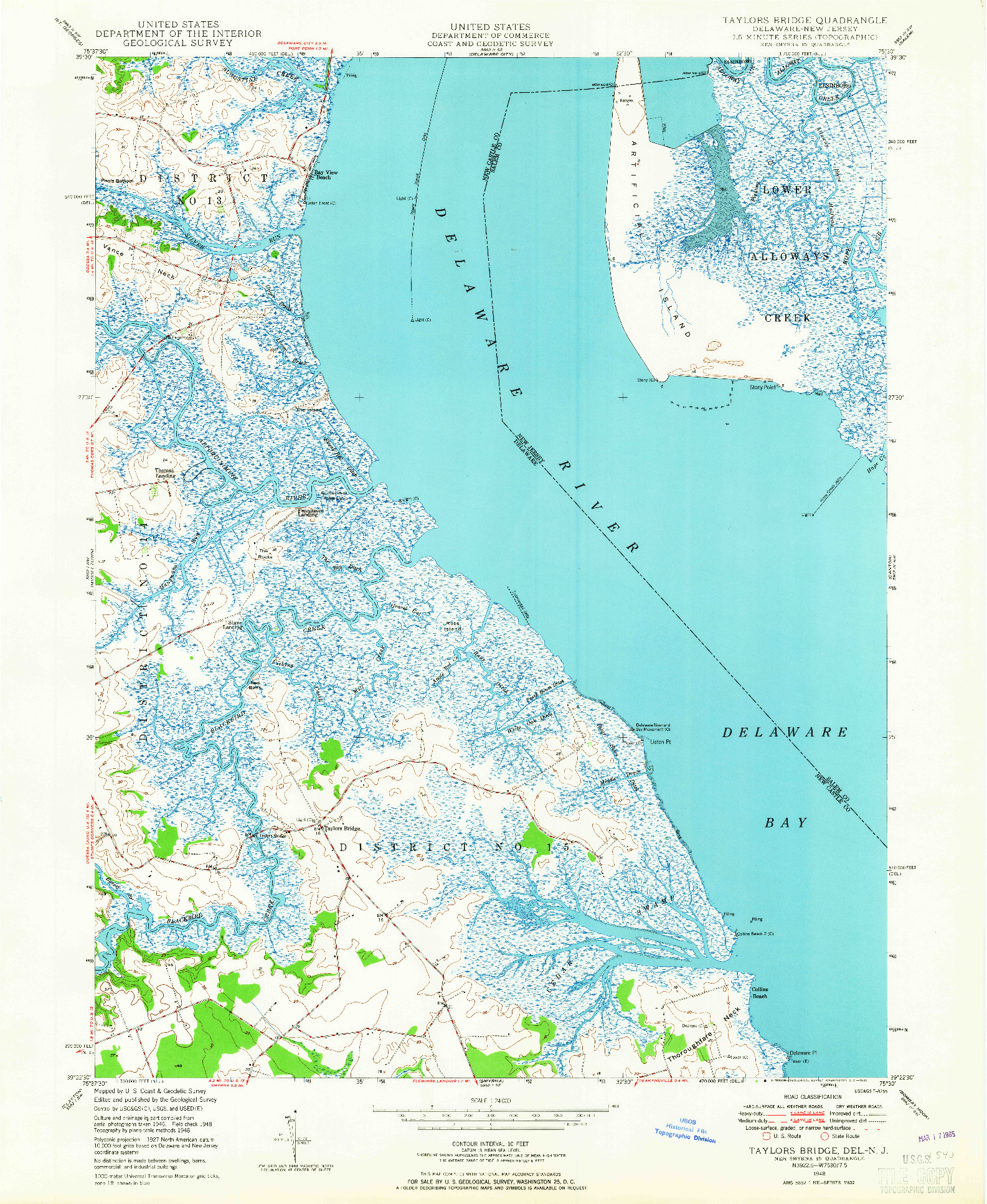 USGS 1:24000-SCALE QUADRANGLE FOR TAYLORS BRIDGE, DE 1948