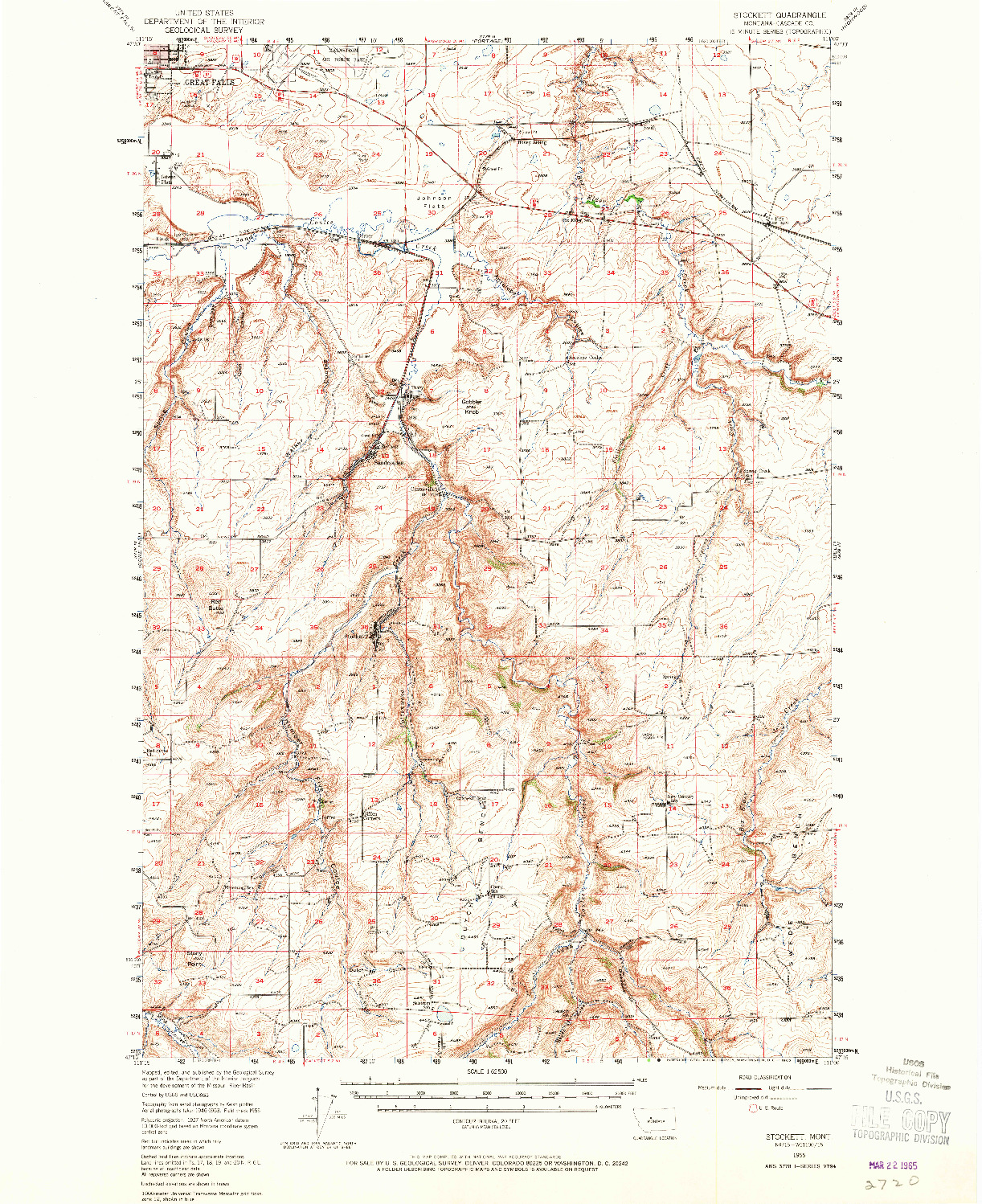 USGS 1:62500-SCALE QUADRANGLE FOR STOCKETT, MT 1955