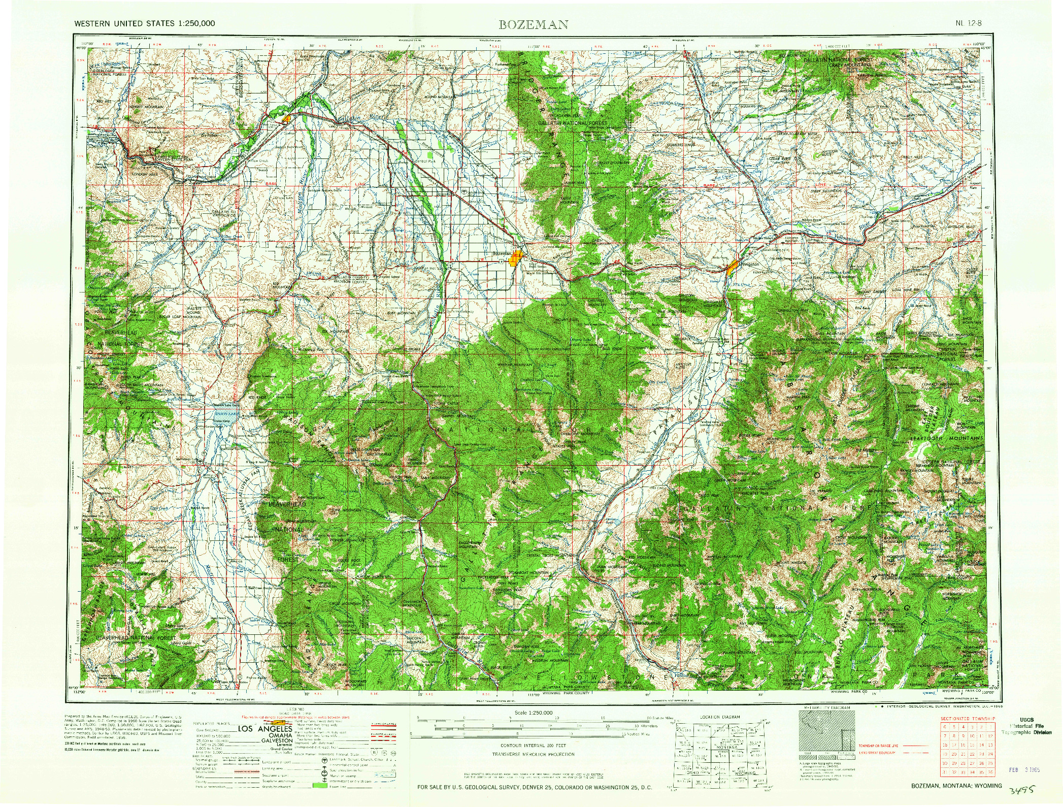 USGS 1:250000-SCALE QUADRANGLE FOR BOZEMAN, MT 1965