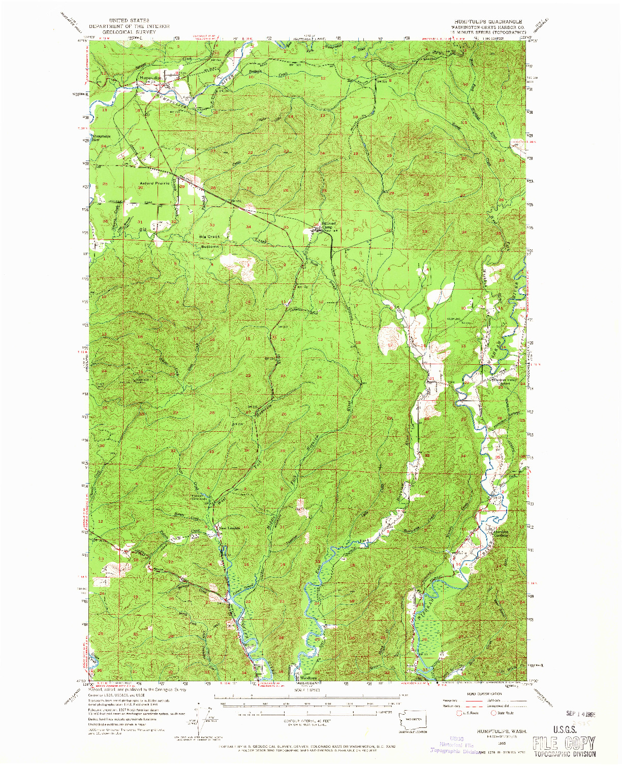 USGS 1:62500-SCALE QUADRANGLE FOR HUMPTULIPS, WA 1955