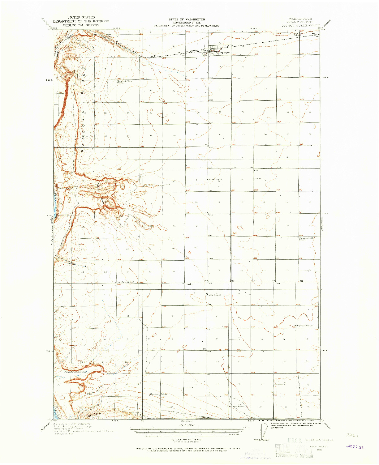 USGS 1:62500-SCALE QUADRANGLE FOR QUINCY, WA 1909