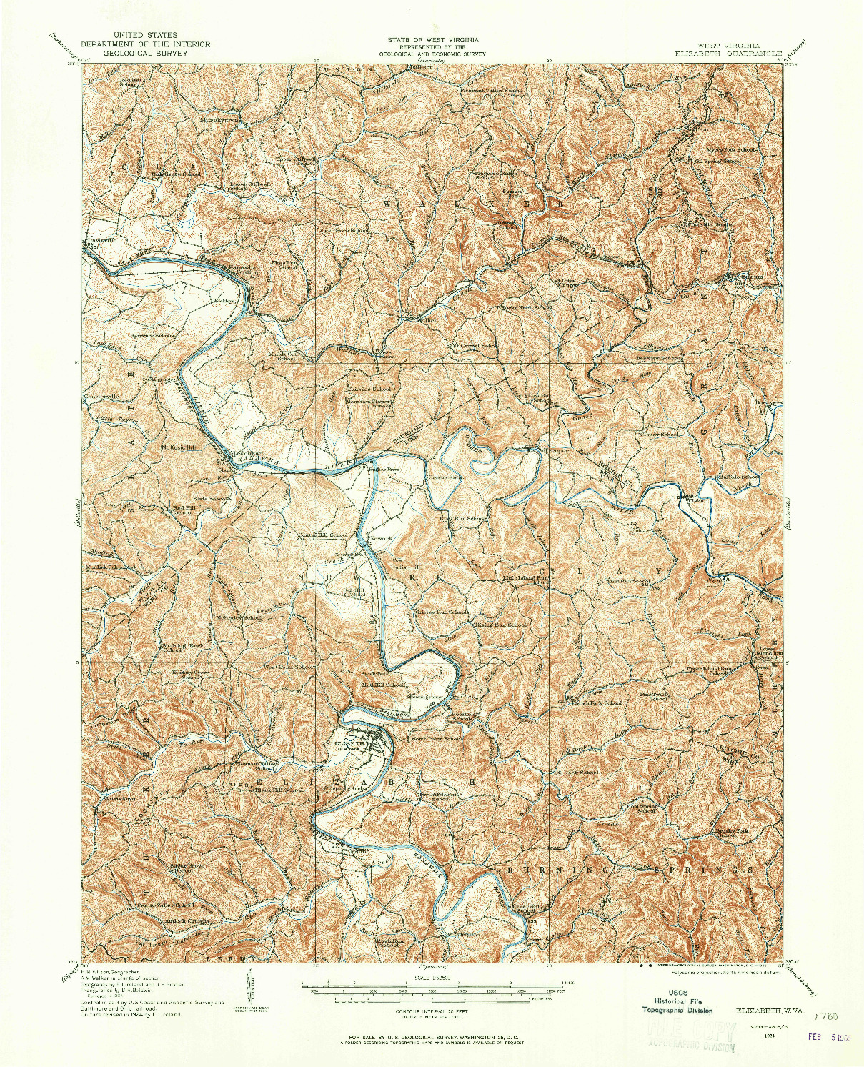 USGS 1:62500-SCALE QUADRANGLE FOR ELIZABETH, WV 1924