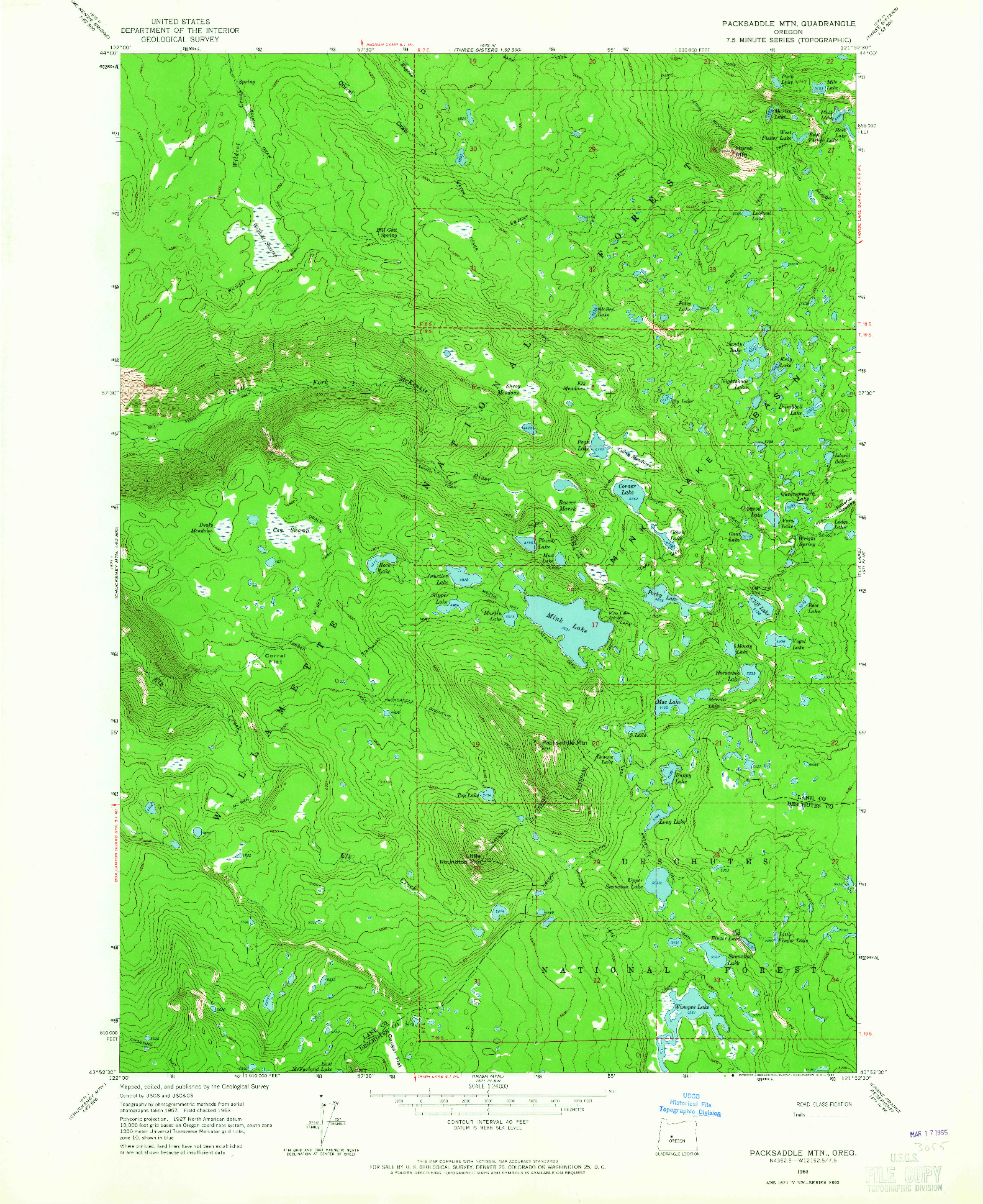 USGS 1:24000-SCALE QUADRANGLE FOR PACKSADDLE MTN, OR 1963