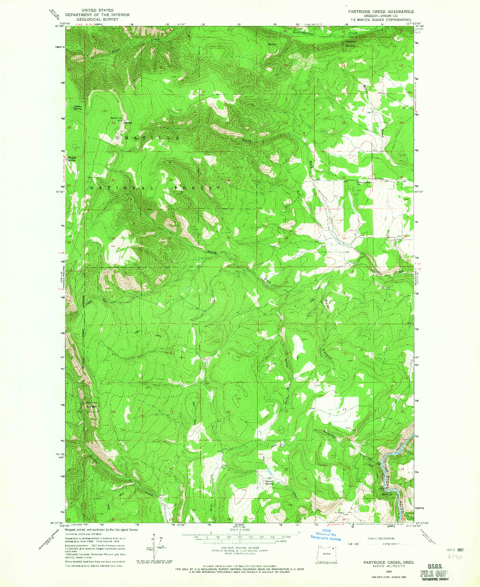 USGS 1:24000-SCALE QUADRANGLE FOR PARTRIDGE CREEK, OR 1964