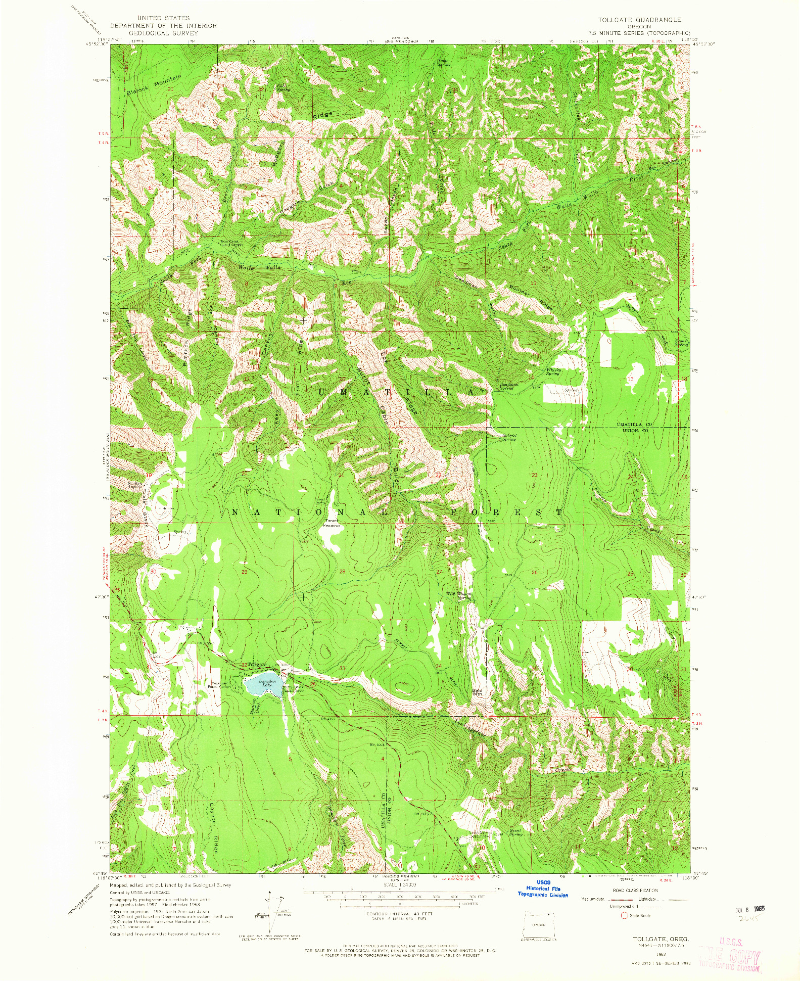 USGS 1:24000-SCALE QUADRANGLE FOR TOLLGATE, OR 1963