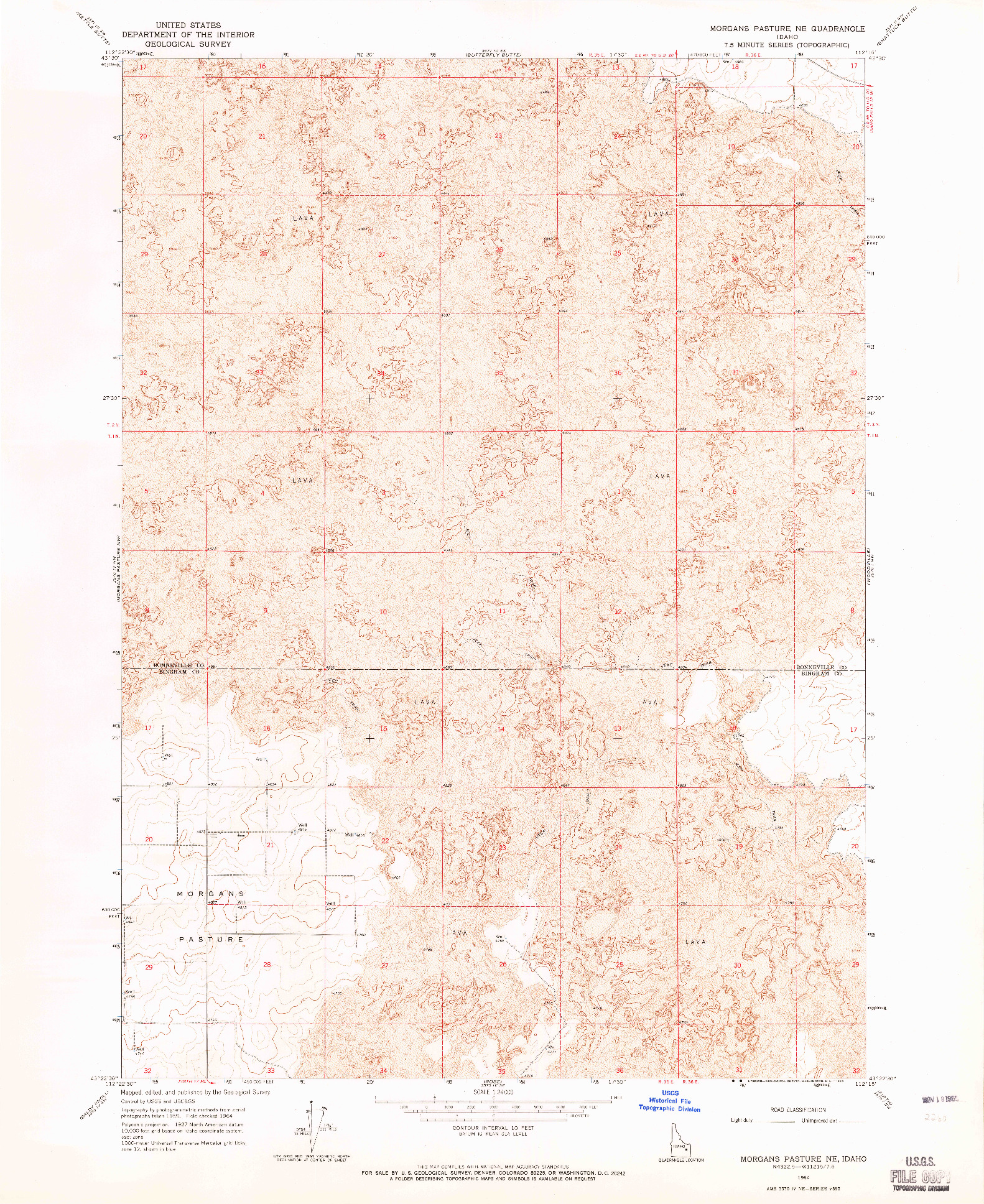 USGS 1:24000-SCALE QUADRANGLE FOR MORGANS PASTURE NE, ID 1964
