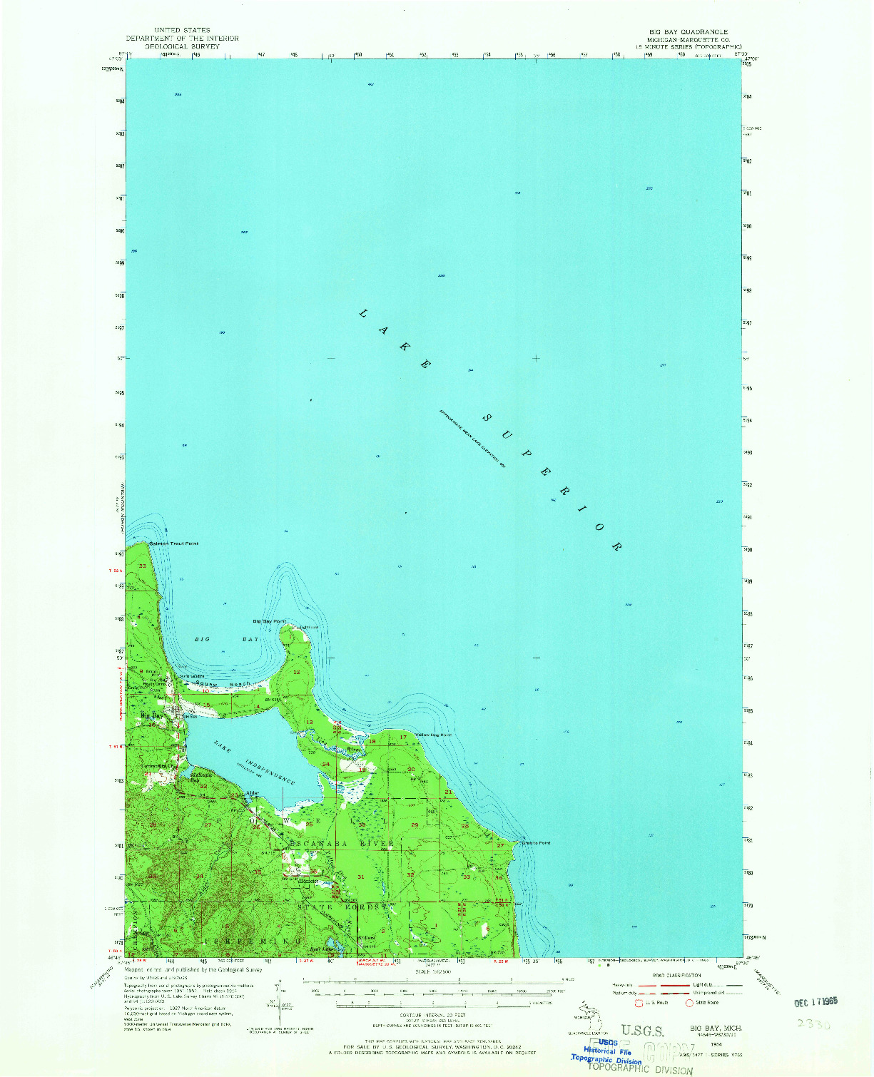 USGS 1:62500-SCALE QUADRANGLE FOR BIG BAY, MI 1954