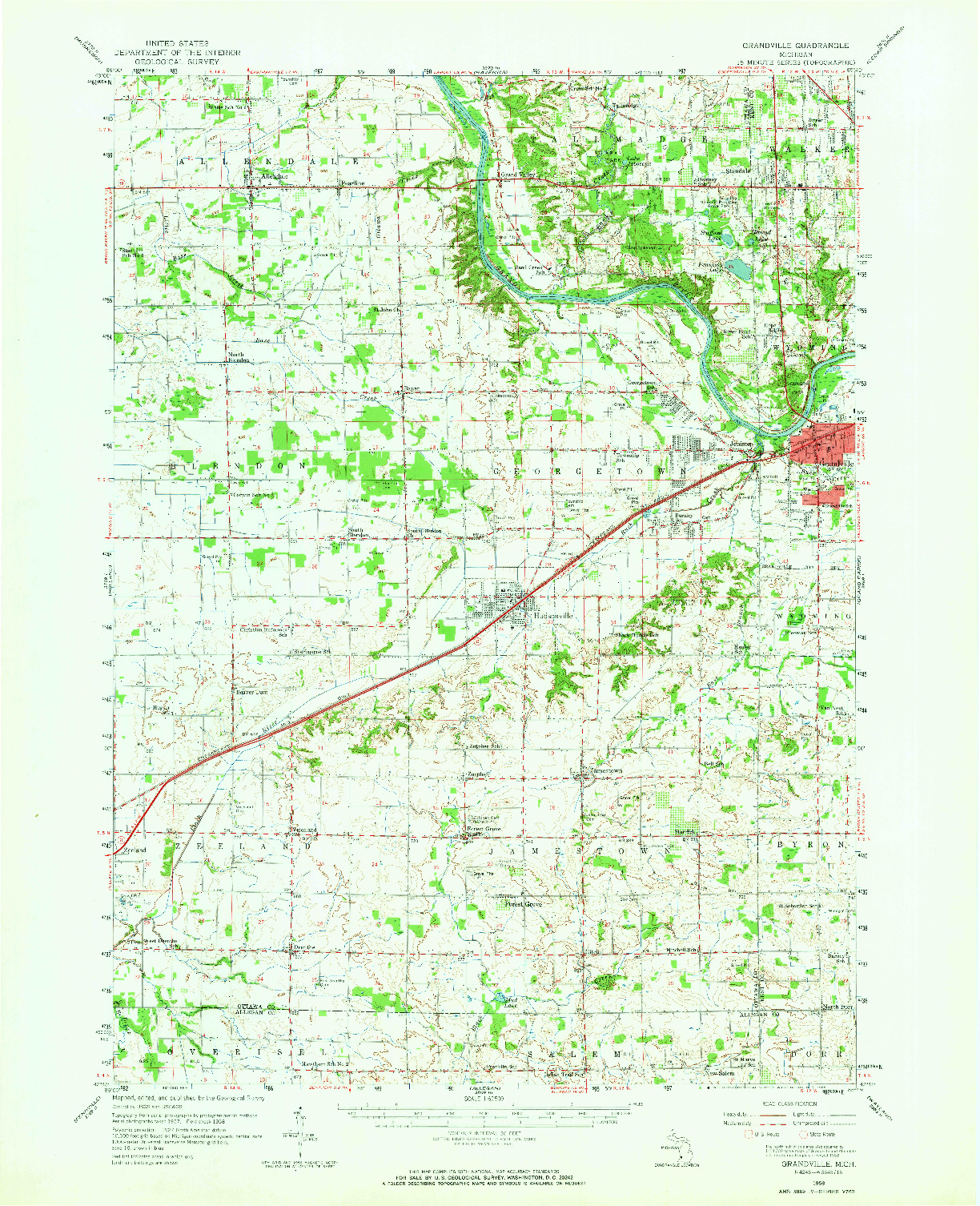 USGS 1:62500-SCALE QUADRANGLE FOR GRANDVILLE, MI 1958