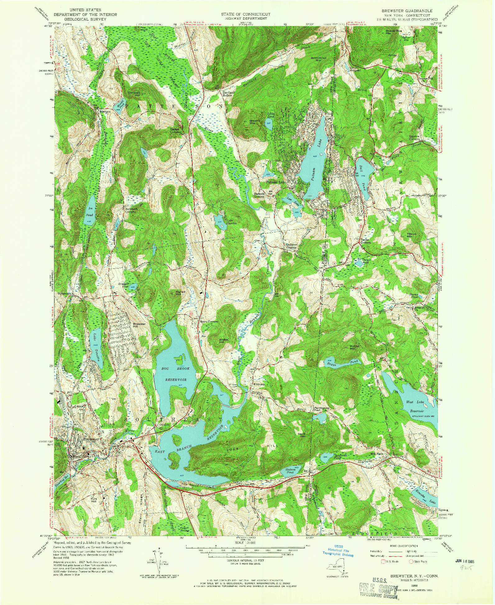 USGS 1:24000-SCALE QUADRANGLE FOR BREWSTER, NY 1958