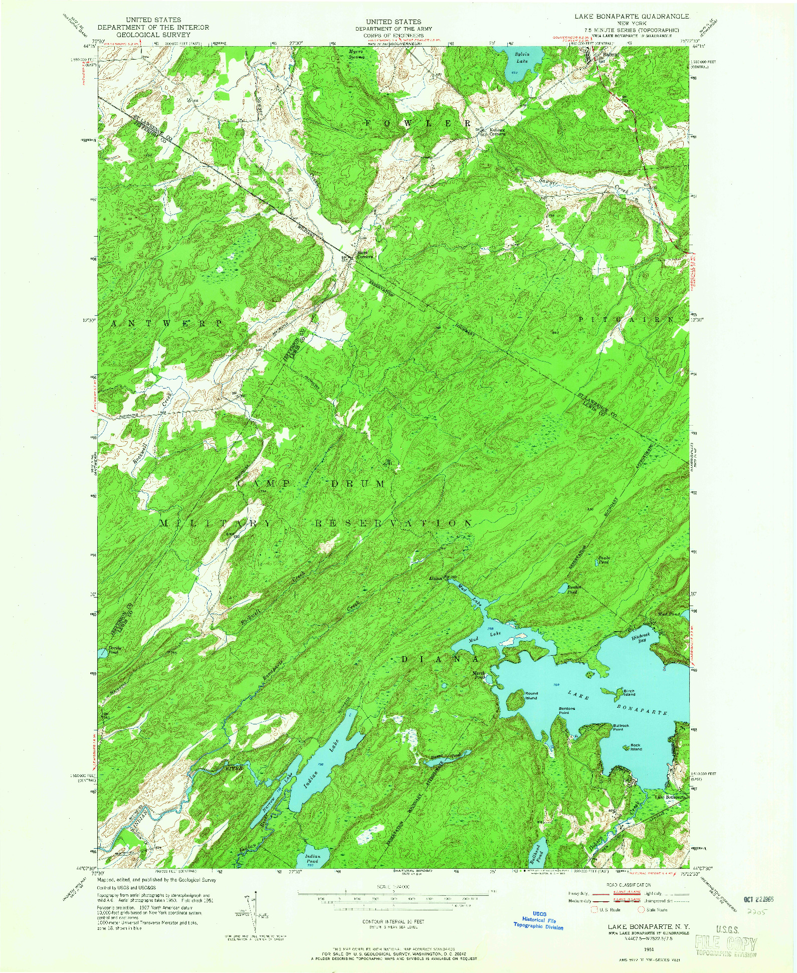 USGS 1:24000-SCALE QUADRANGLE FOR LAKE BONAPARTE, NY 1951