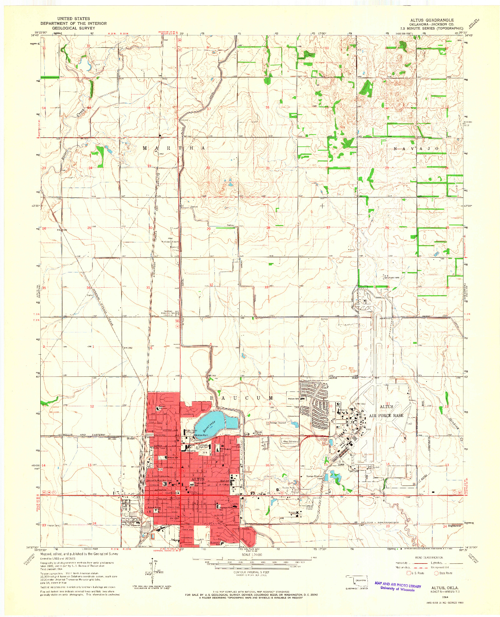USGS 1:24000-SCALE QUADRANGLE FOR ALTUS, OK 1964