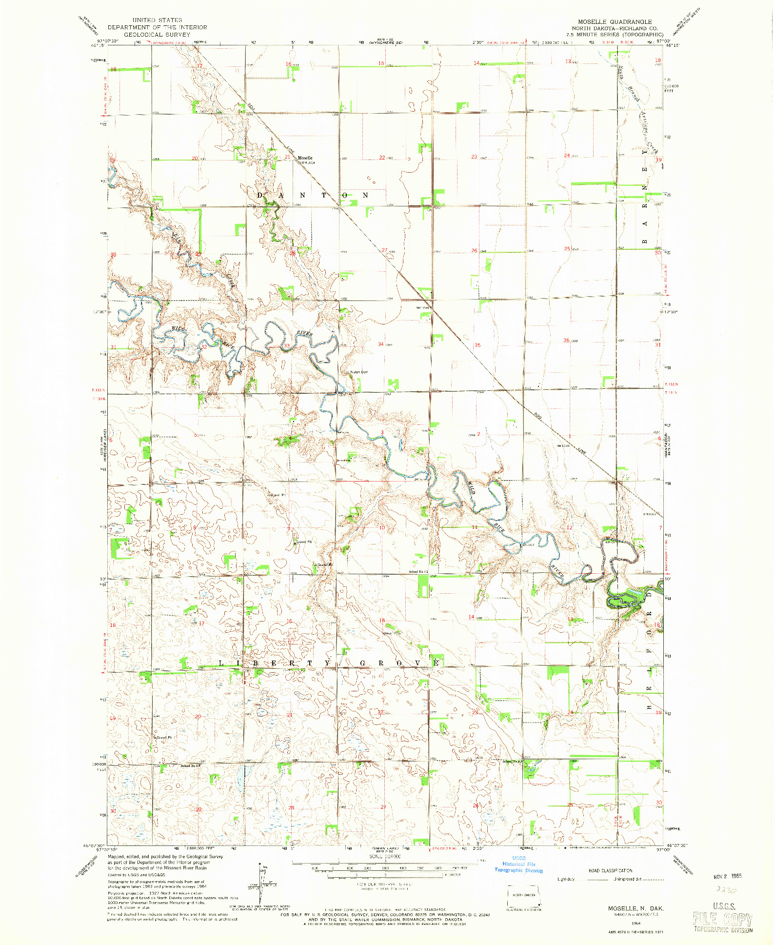 USGS 1:24000-SCALE QUADRANGLE FOR MOSELLE, ND 1964