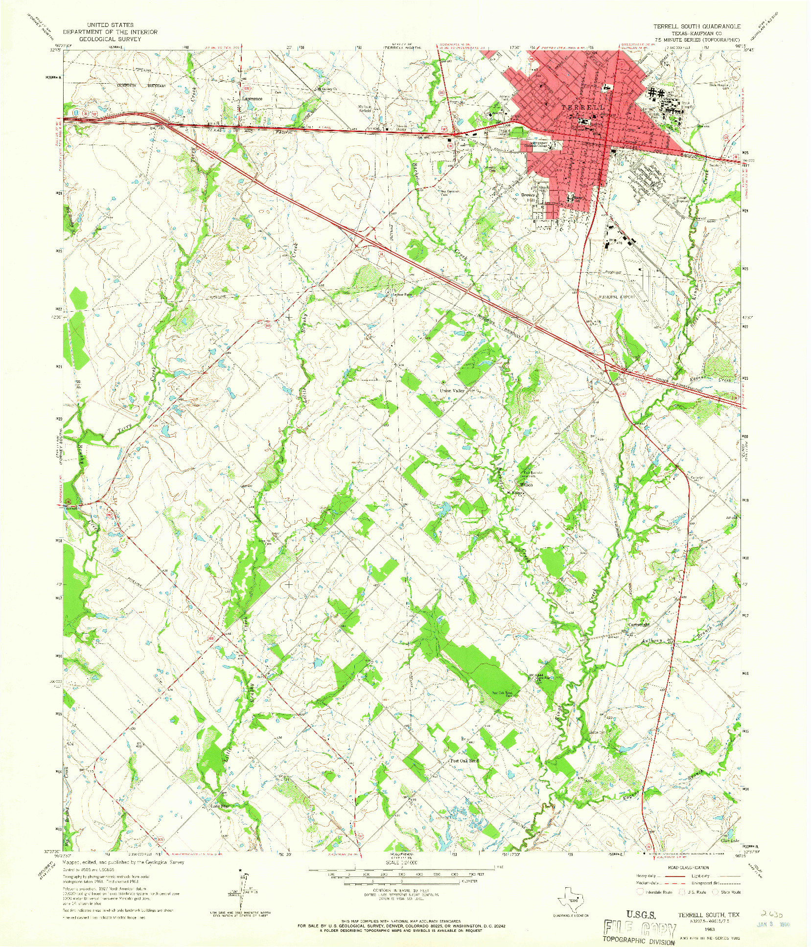 USGS 1:24000-SCALE QUADRANGLE FOR TERRELL SOUTH, TX 1963