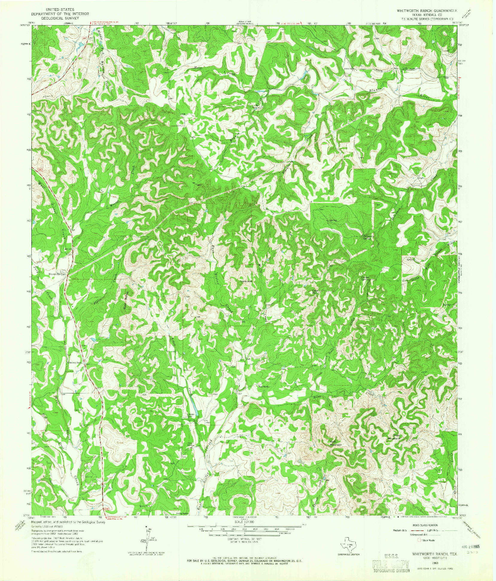 USGS 1:24000-SCALE QUADRANGLE FOR WHITWORTH RANCH, TX 1963