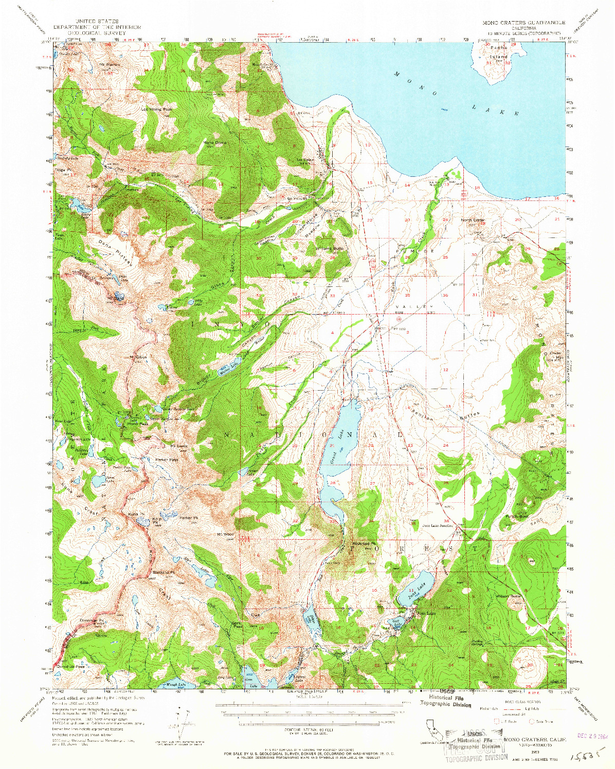 USGS 1:62500-SCALE QUADRANGLE FOR MONO CRATERS, CA 1953