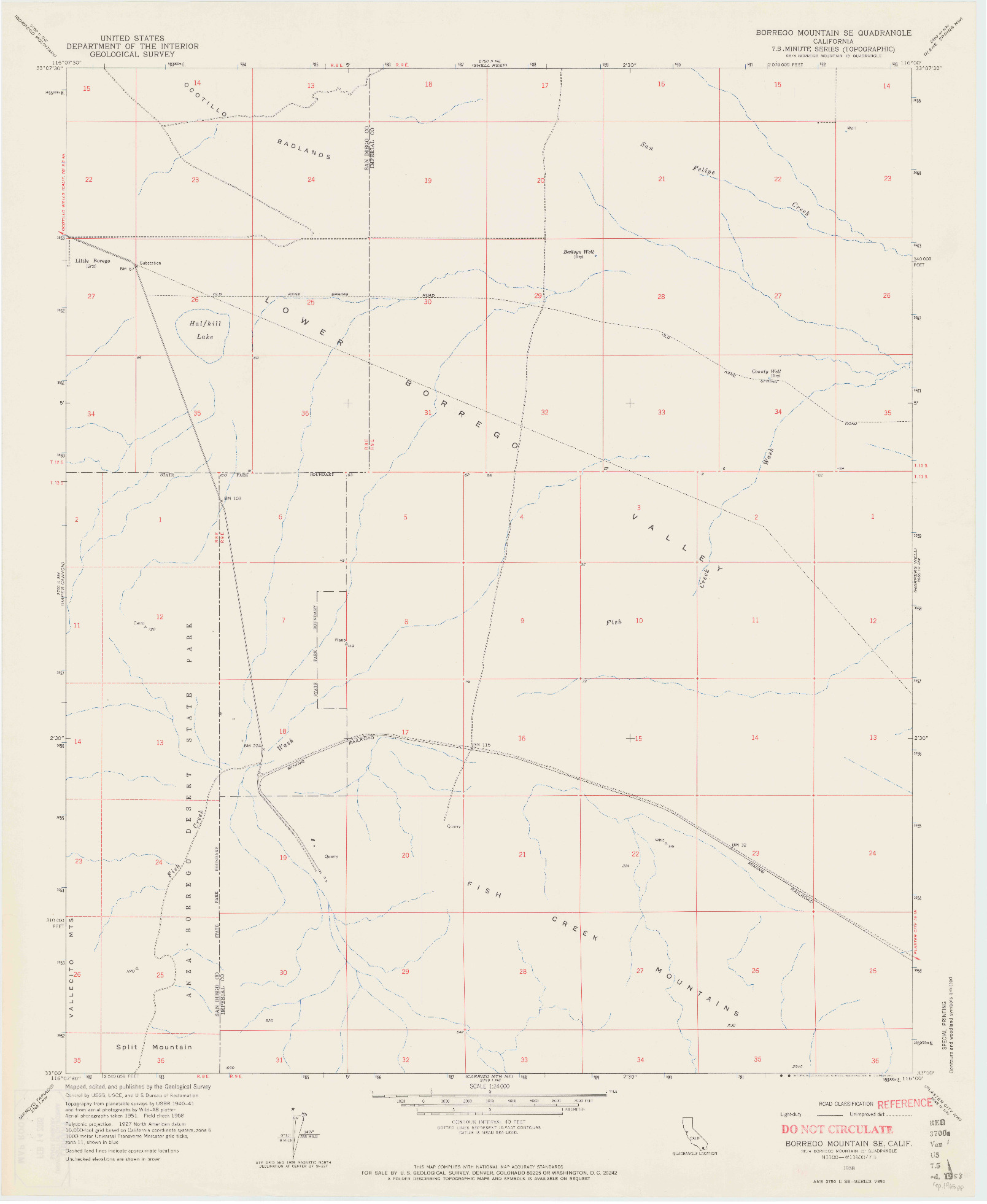 USGS 1:24000-SCALE QUADRANGLE FOR BORREGO MOUNTAIN SE, CA 1958