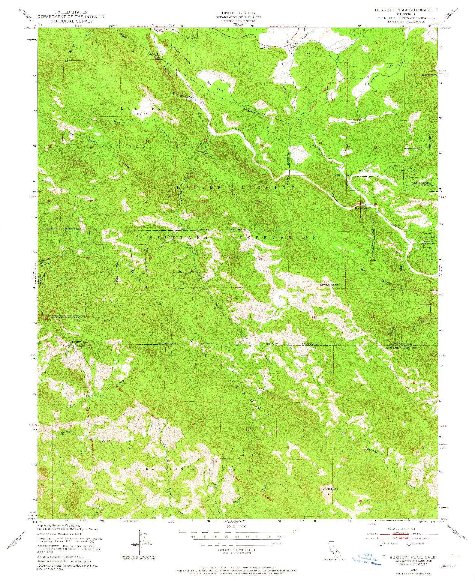 USGS 1:24000-SCALE QUADRANGLE FOR BURNETT PEAK, CA 1949