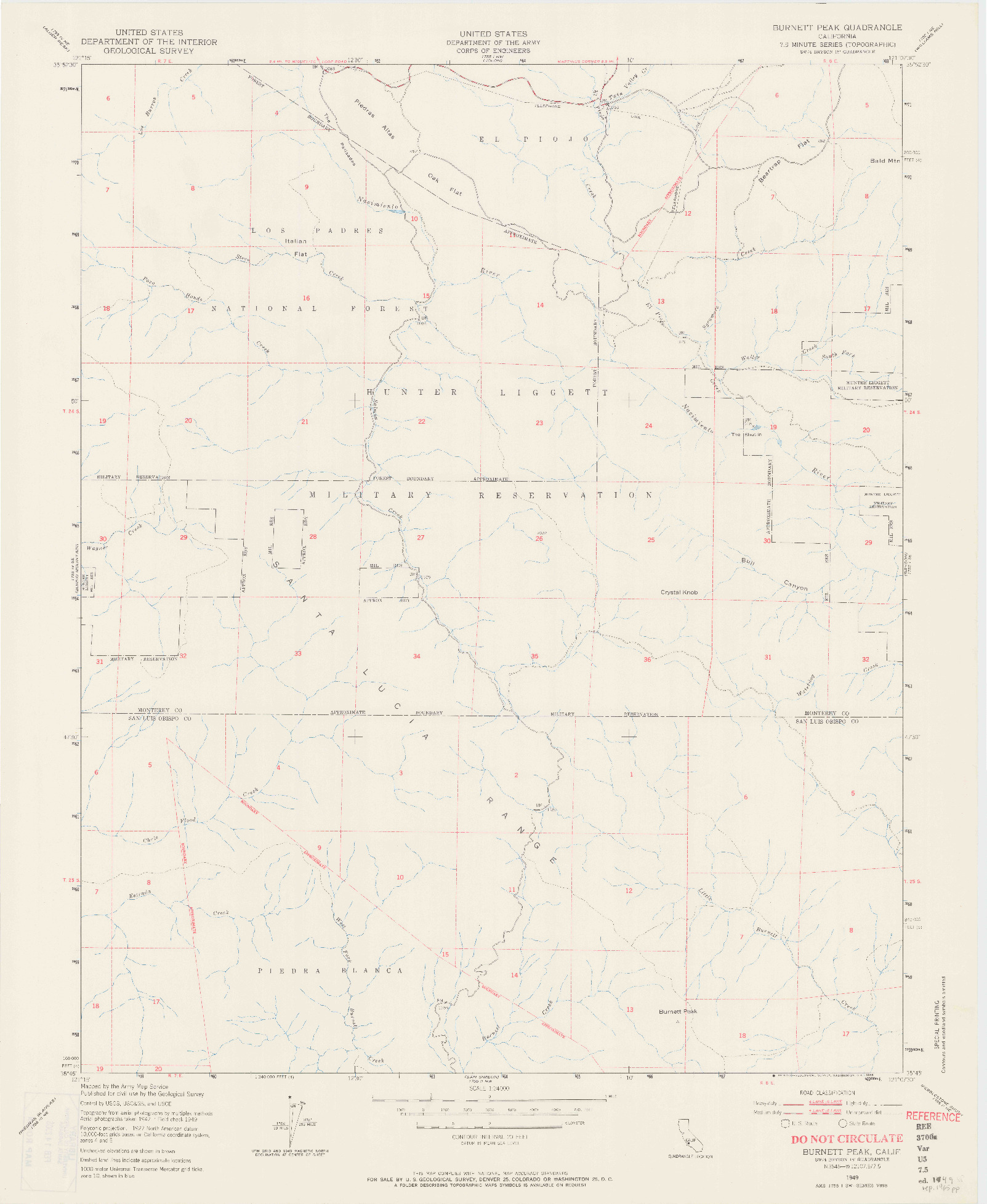 USGS 1:24000-SCALE QUADRANGLE FOR BURNETT PEAK, CA 1949