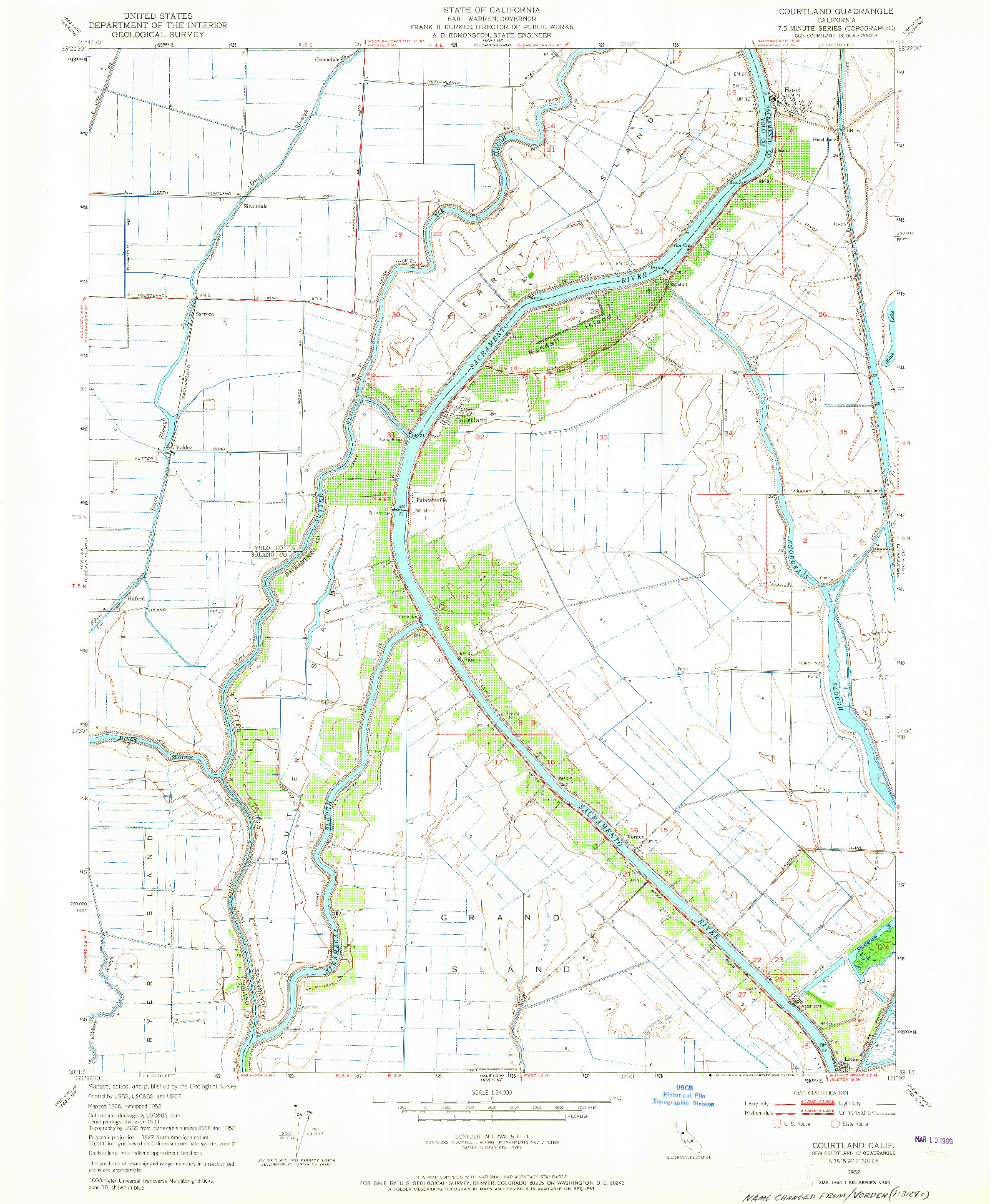 USGS 1:24000-SCALE QUADRANGLE FOR COURTLAND, CA 1952