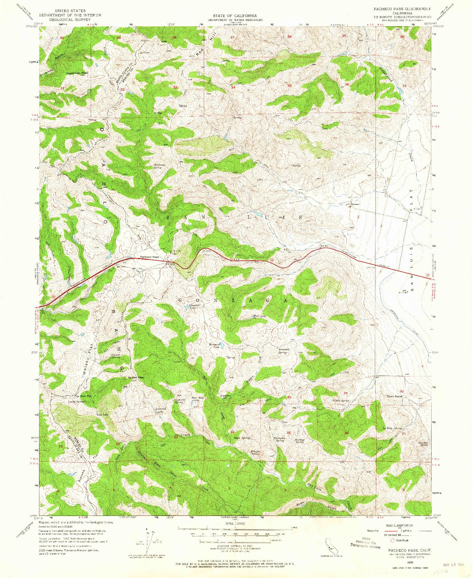 USGS 1:24000-SCALE QUADRANGLE FOR PACHECO PASS, CA 1955