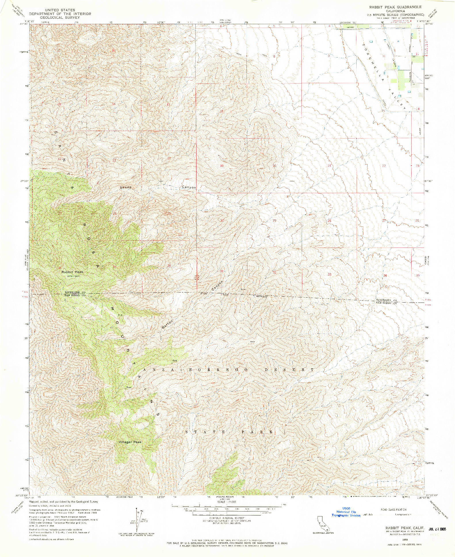 USGS 1:24000-SCALE QUADRANGLE FOR RABBIT PEAK, CA 1959