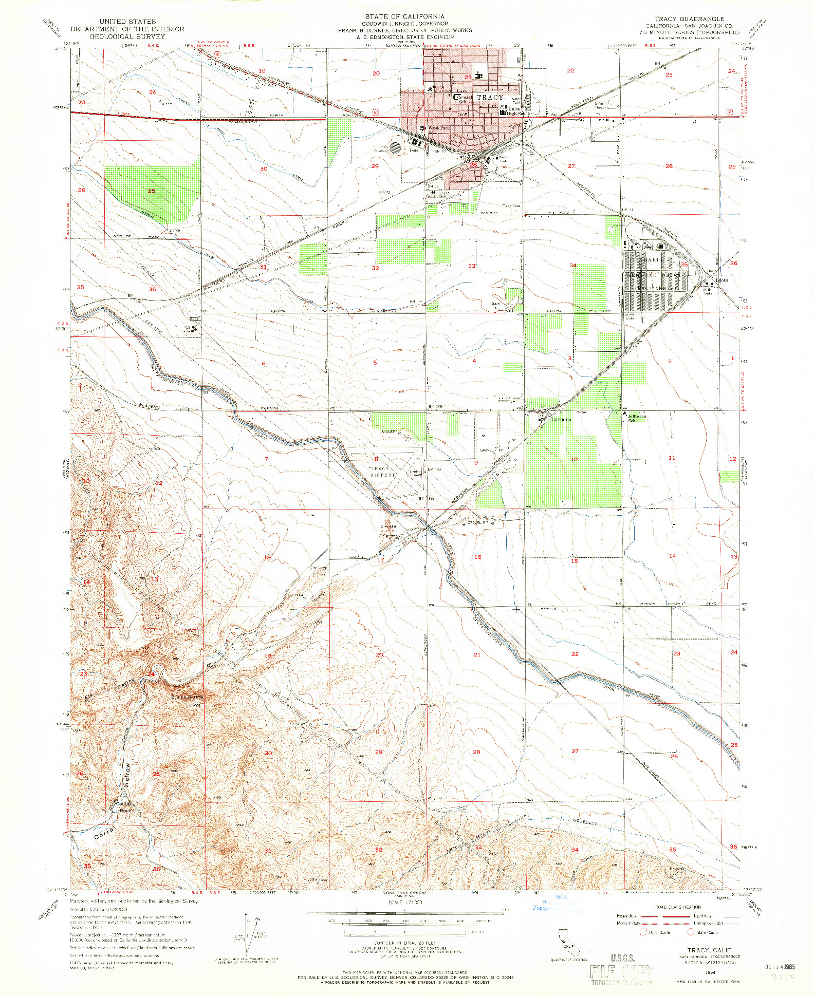 USGS 1:24000-SCALE QUADRANGLE FOR TRACY, CA 1954