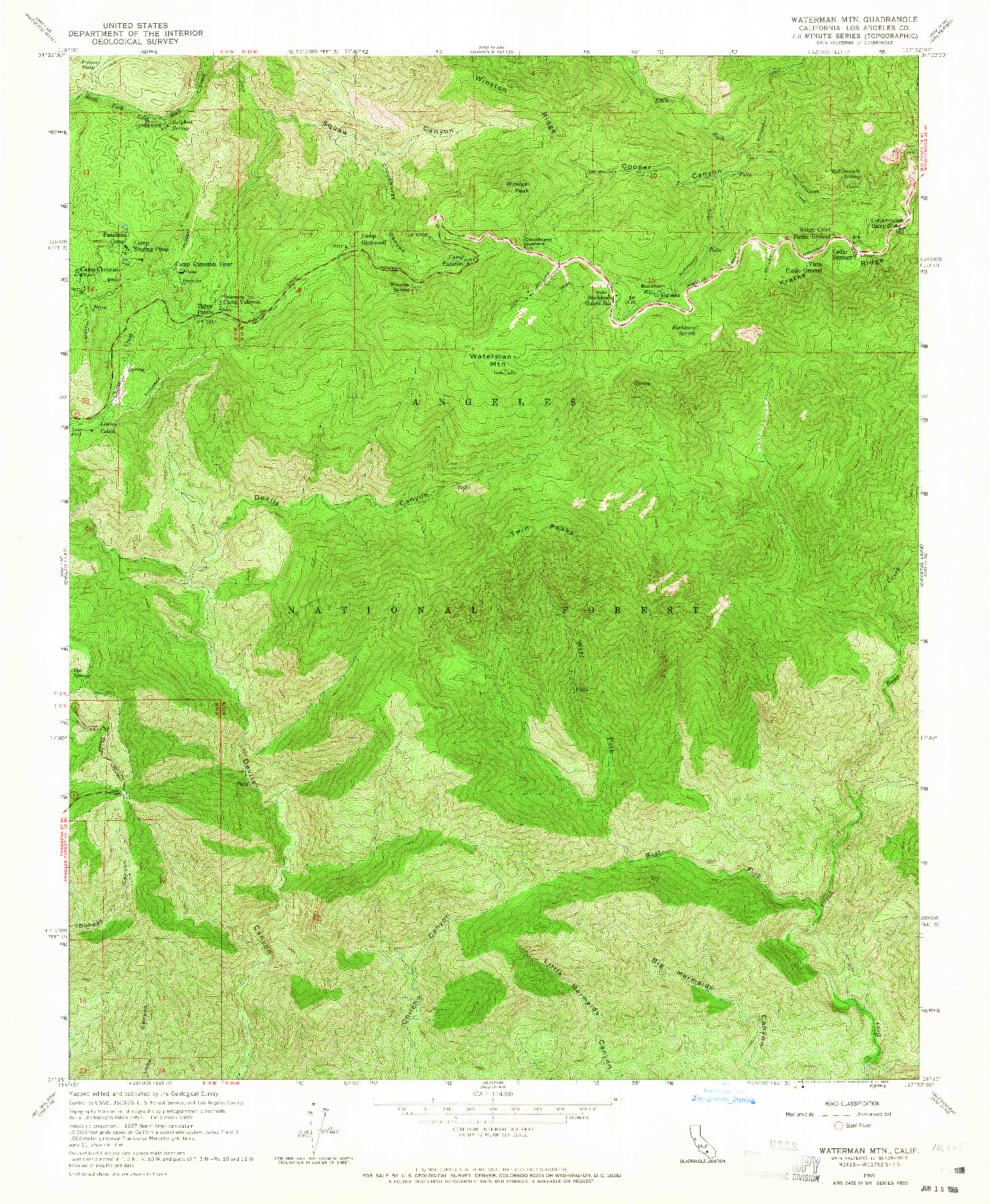 USGS 1:24000-SCALE QUADRANGLE FOR WATERMAN MTN, CA 1959