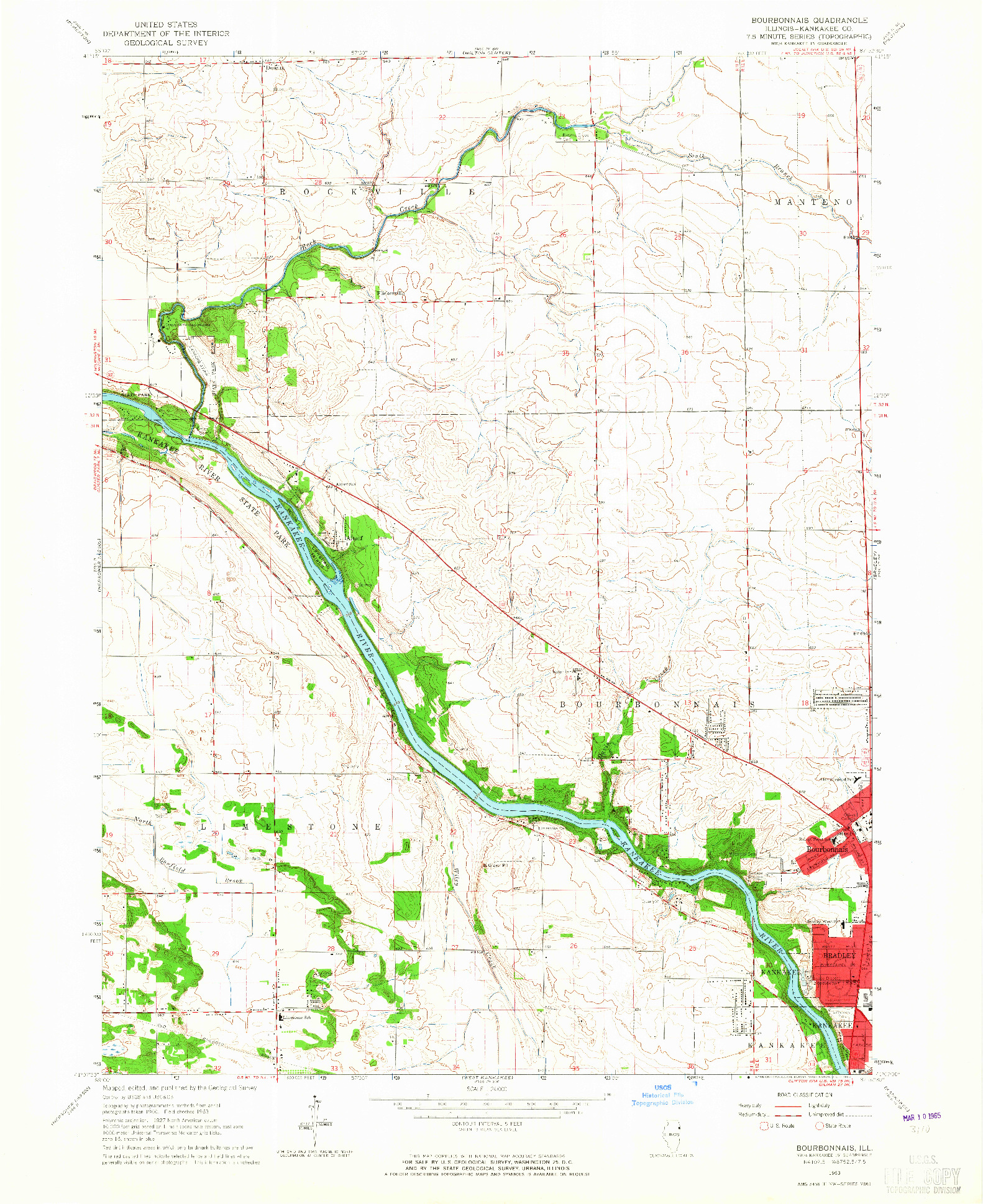 USGS 1:24000-SCALE QUADRANGLE FOR BOURBONNAIS, IL 1963