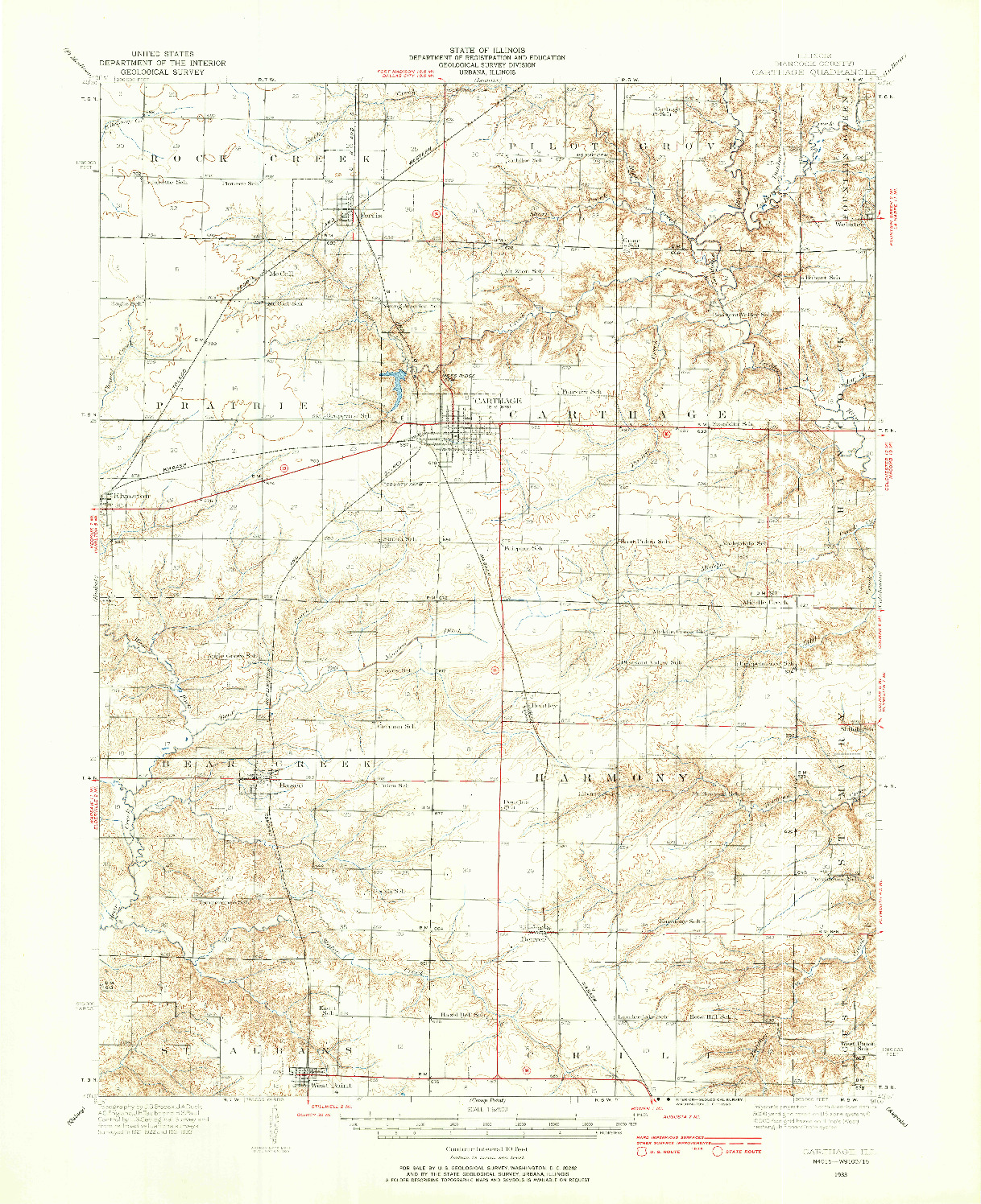 USGS 1:62500-SCALE QUADRANGLE FOR CARTHAGE, IL 1933