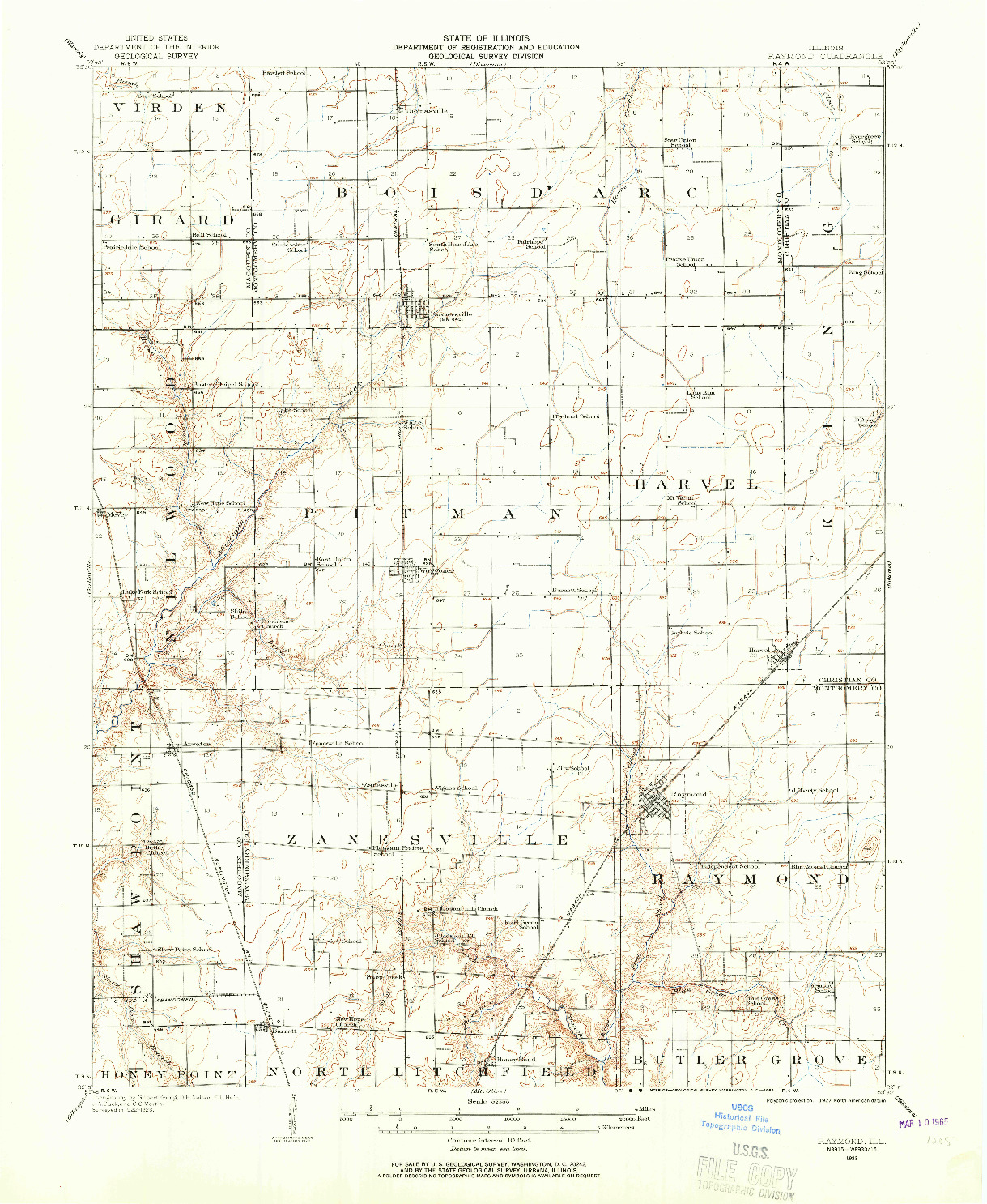 USGS 1:62500-SCALE QUADRANGLE FOR RAYMOND, IL 1923