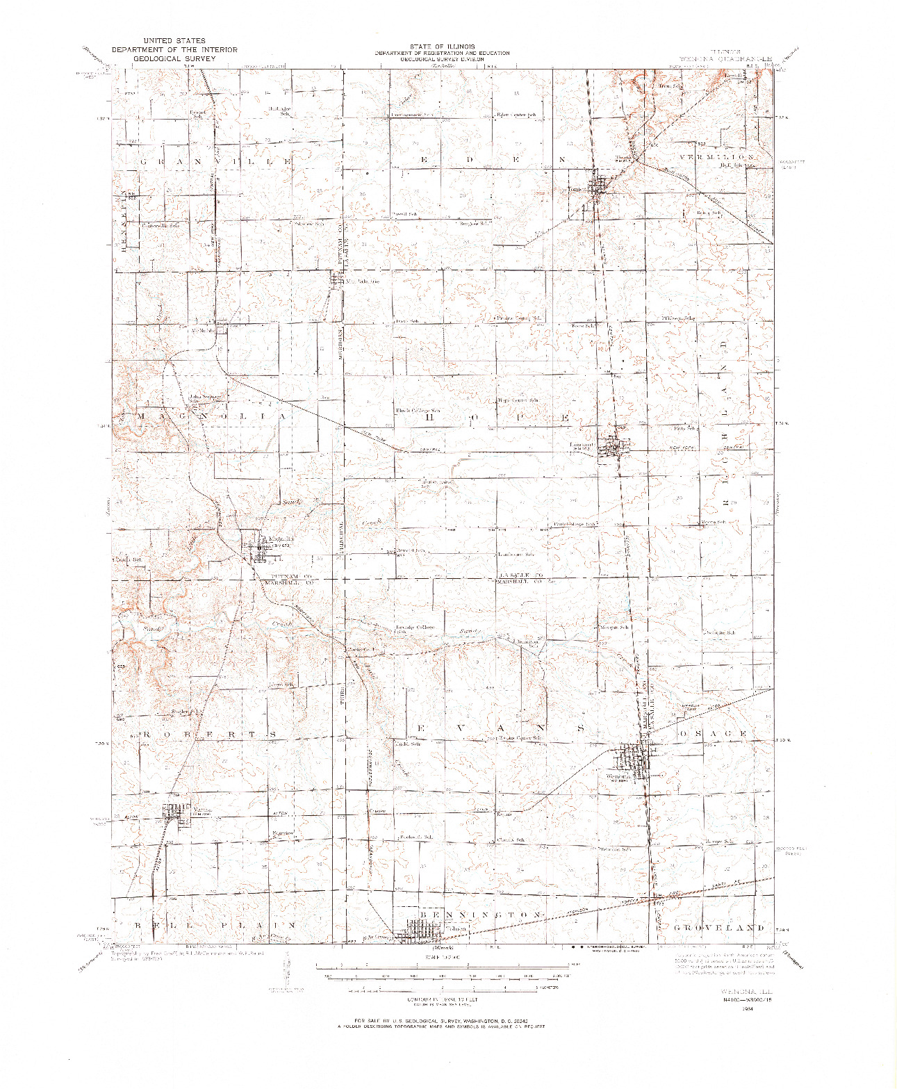 USGS 1:62500-SCALE QUADRANGLE FOR WENONA, IL 1934