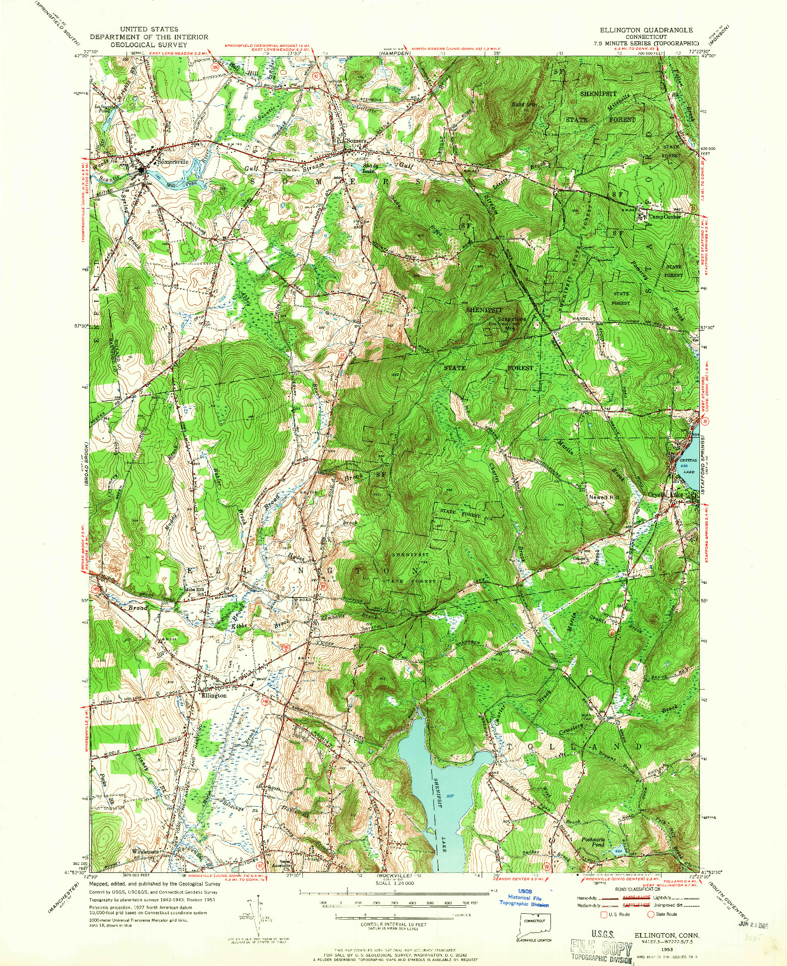 USGS 1:24000-SCALE QUADRANGLE FOR ELLINGTON, CT 1953