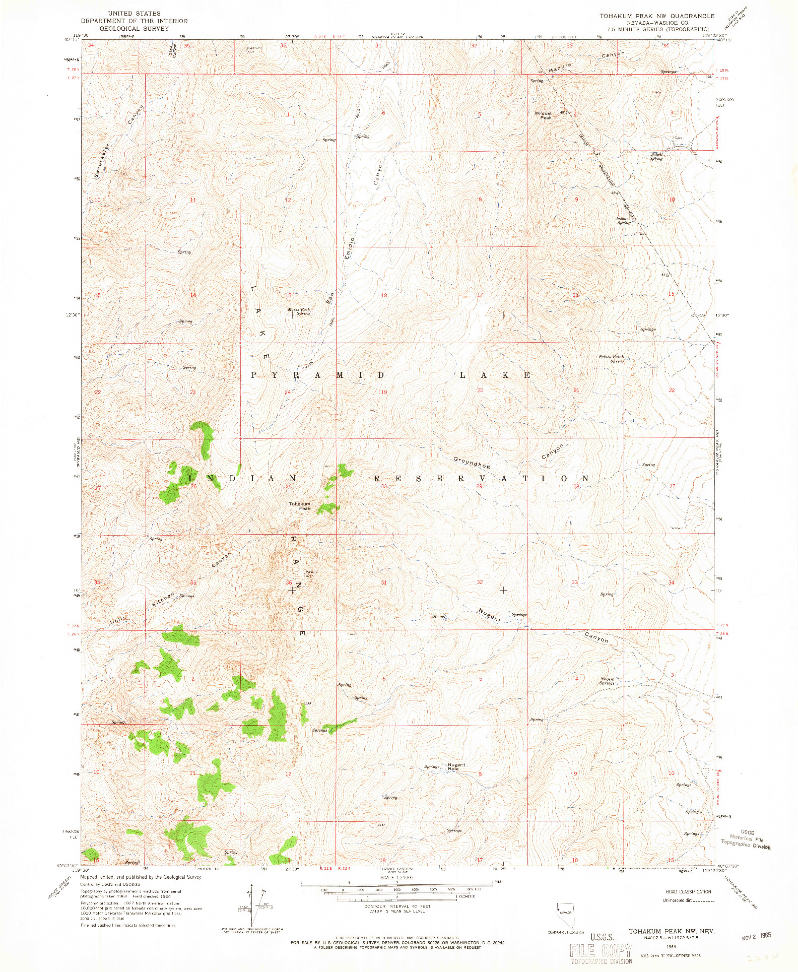 USGS 1:24000-SCALE QUADRANGLE FOR TOHAKUM PEAK NW, NV 1964