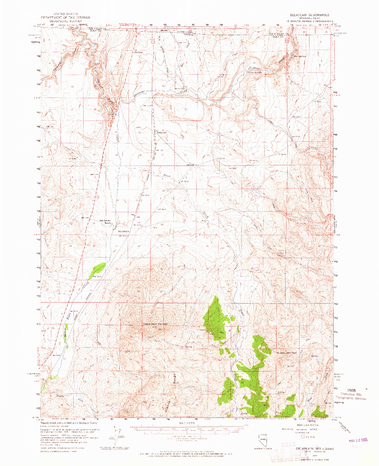 USGS 1:62500-SCALE QUADRANGLE FOR DELAPLAIN, NV 1957