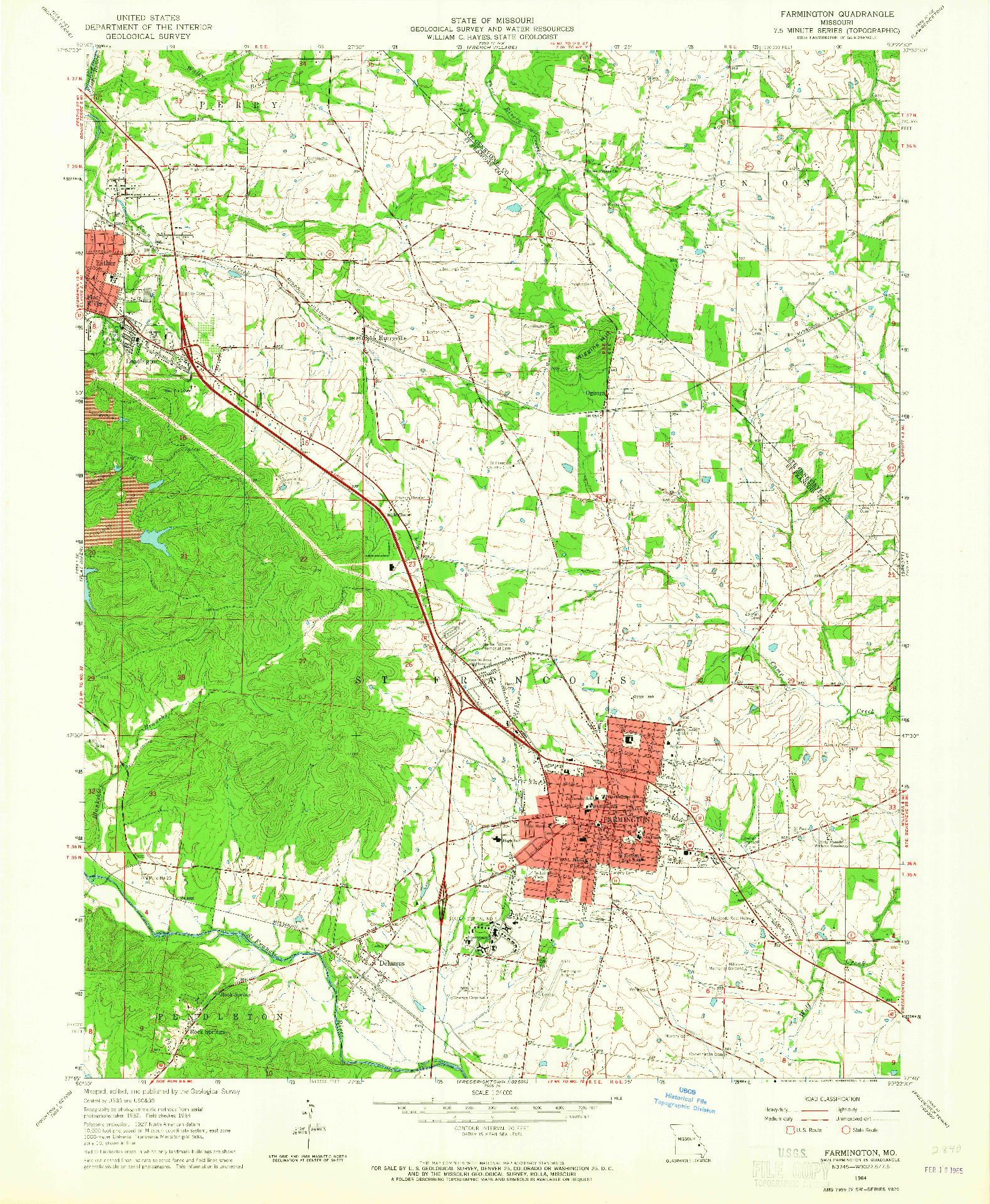 USGS 1:24000-SCALE QUADRANGLE FOR FARMINGTON, MO 1964