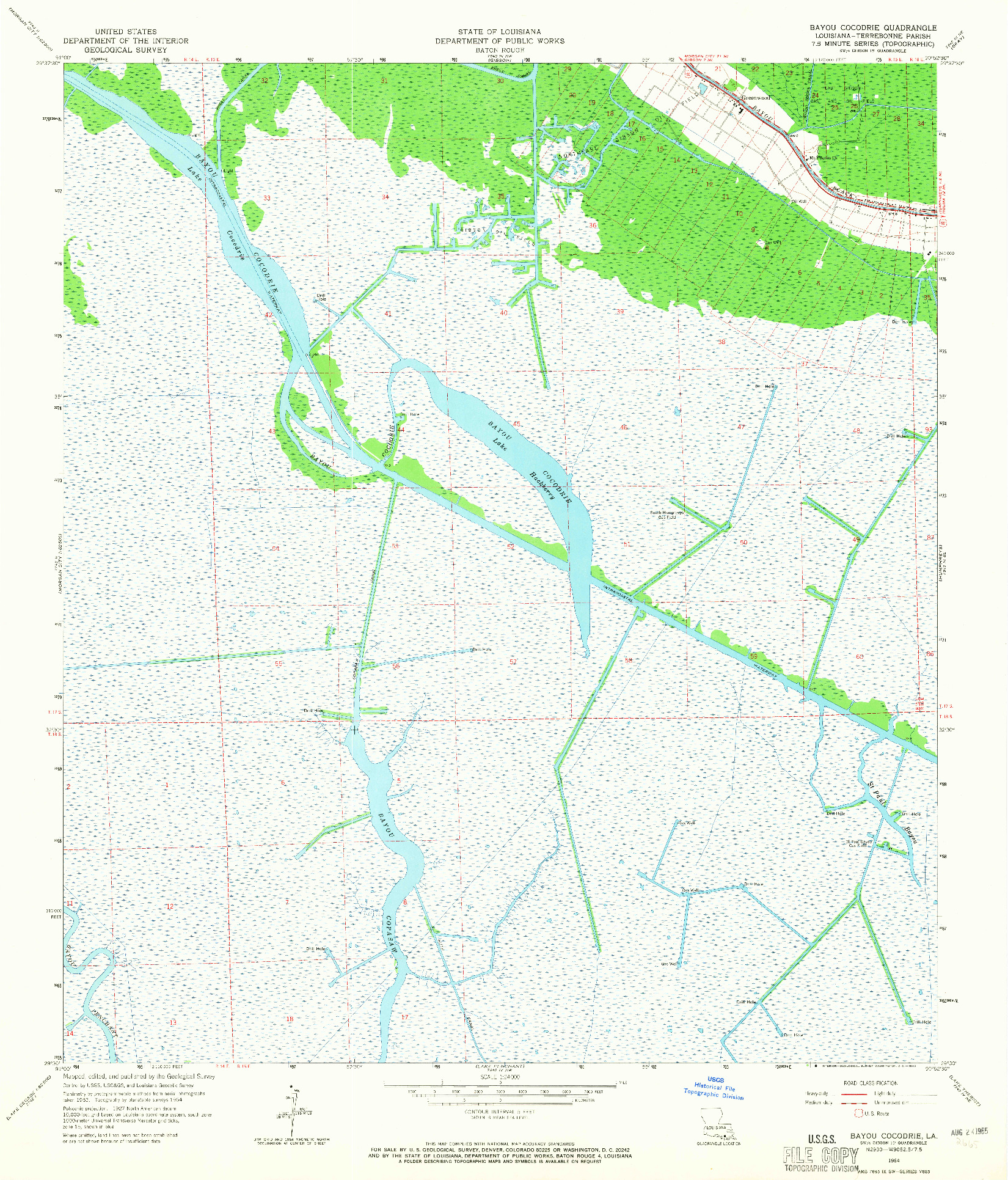 USGS 1:24000-SCALE QUADRANGLE FOR BAYOU COCODRIE, LA 1964