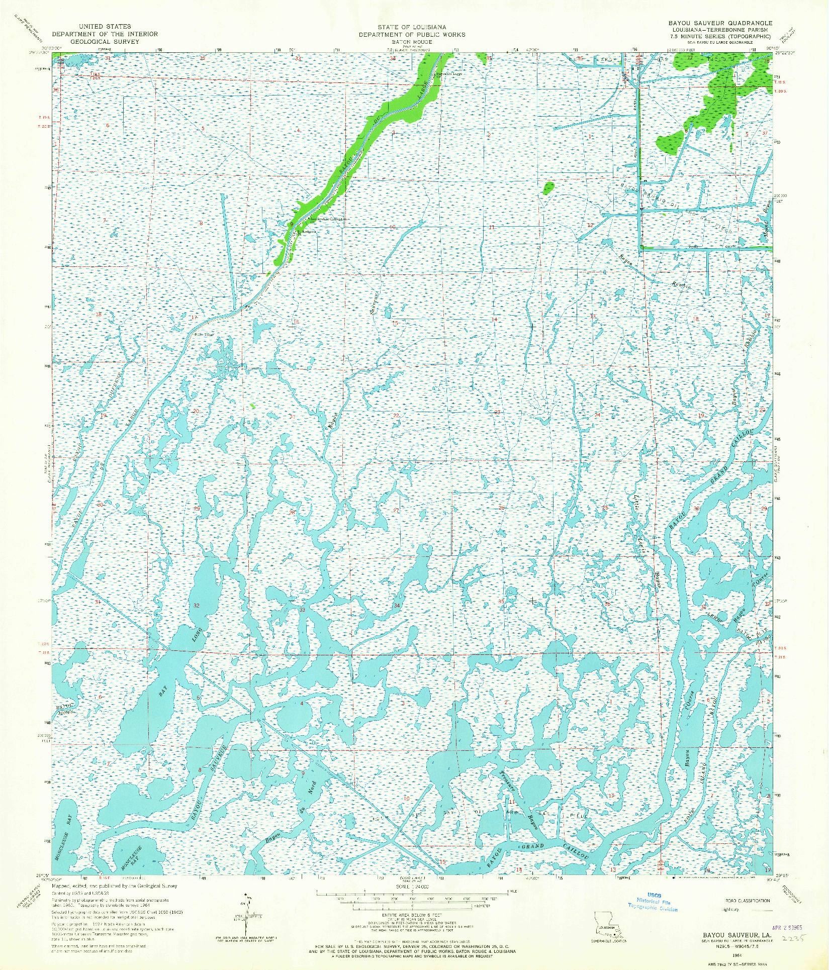 USGS 1:24000-SCALE QUADRANGLE FOR BAYOU SAUVEUR, LA 1964