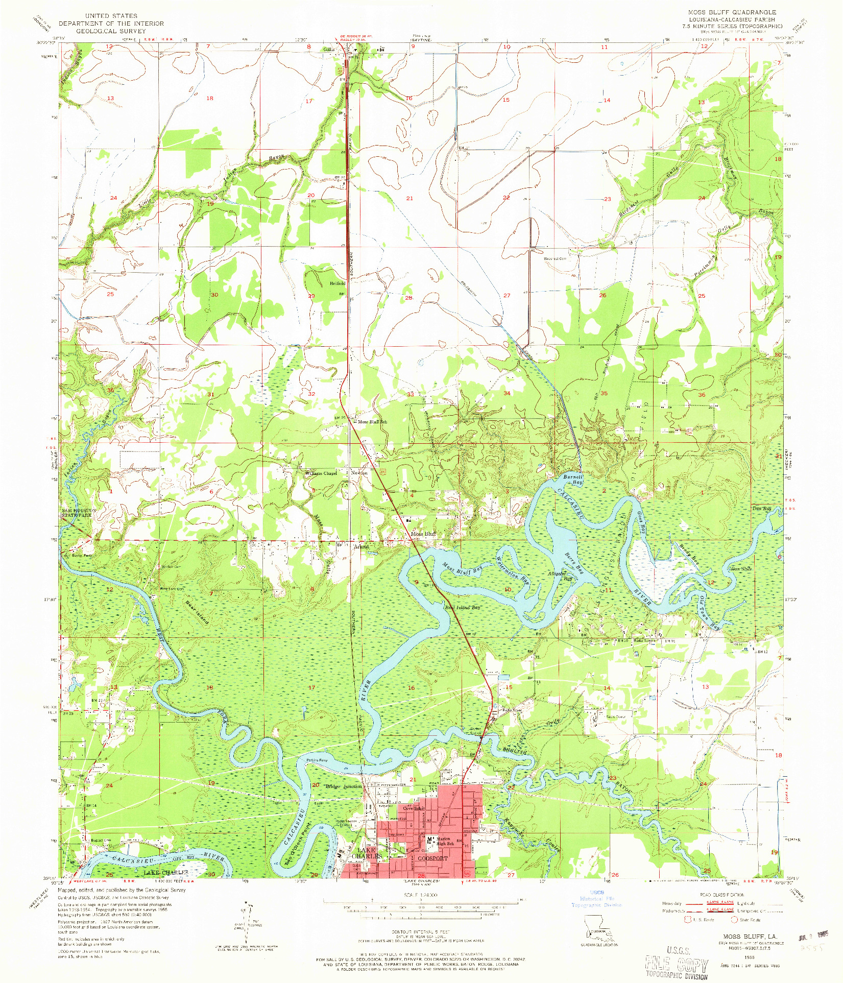 USGS 1:24000-SCALE QUADRANGLE FOR MOSS BLUFF, LA 1955